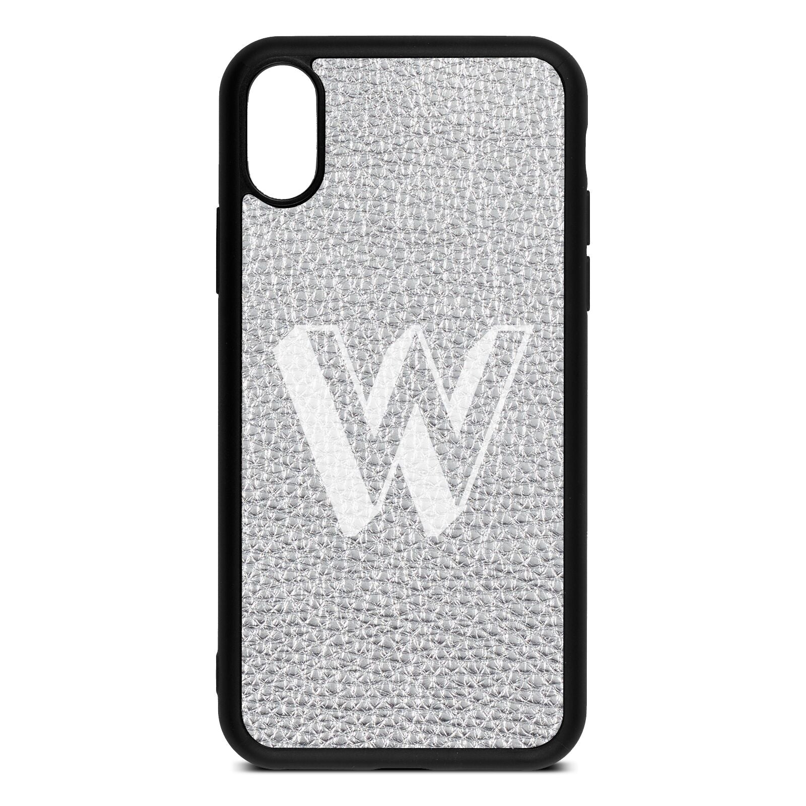 Drop Shadow Initial Silver Pebble Leather iPhone Xs Case