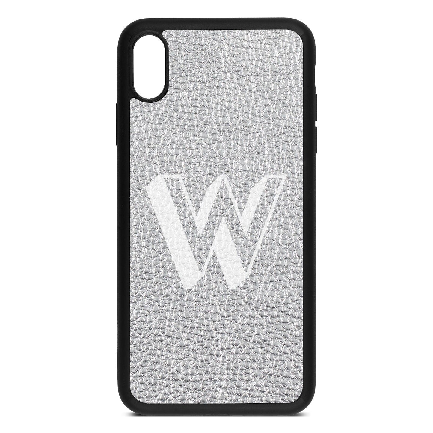 Drop Shadow Initial Silver Pebble Leather iPhone Xs Max Case