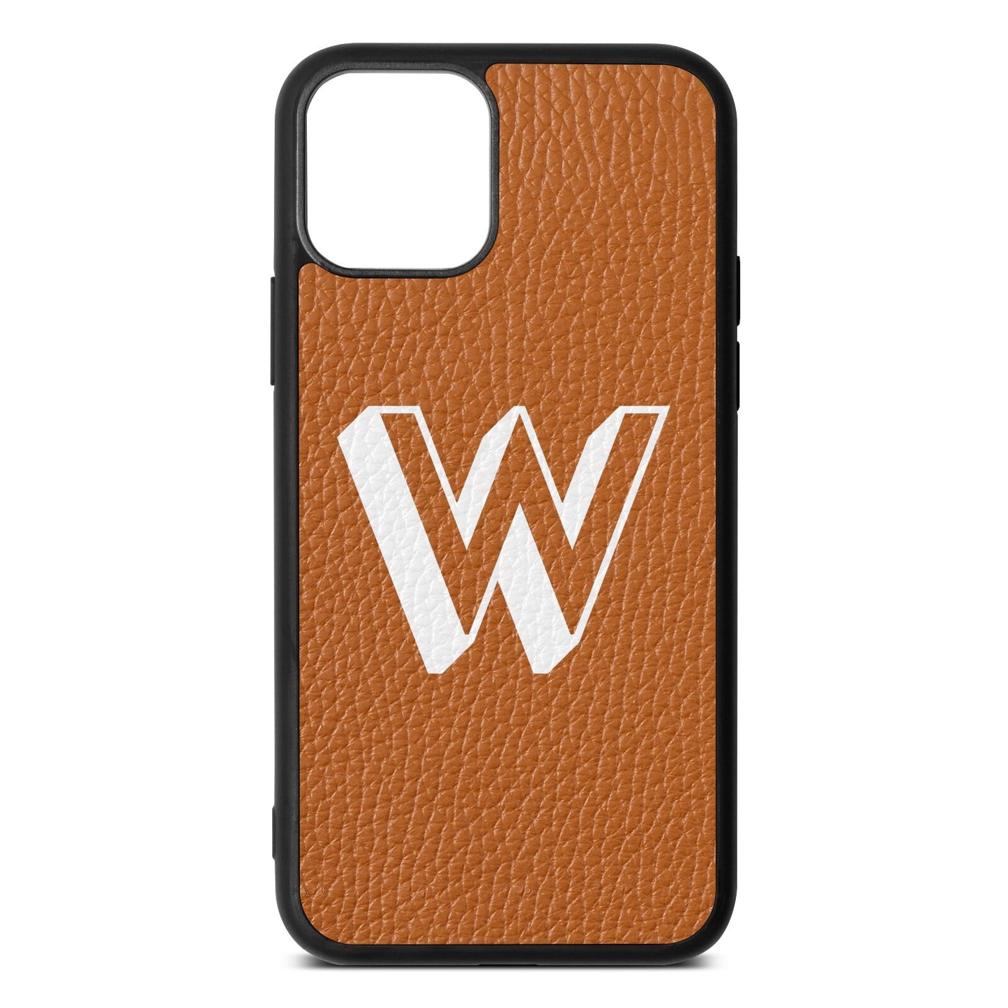 Drop Shadow Initial Tan Pebble Leather iPhone 11 Case