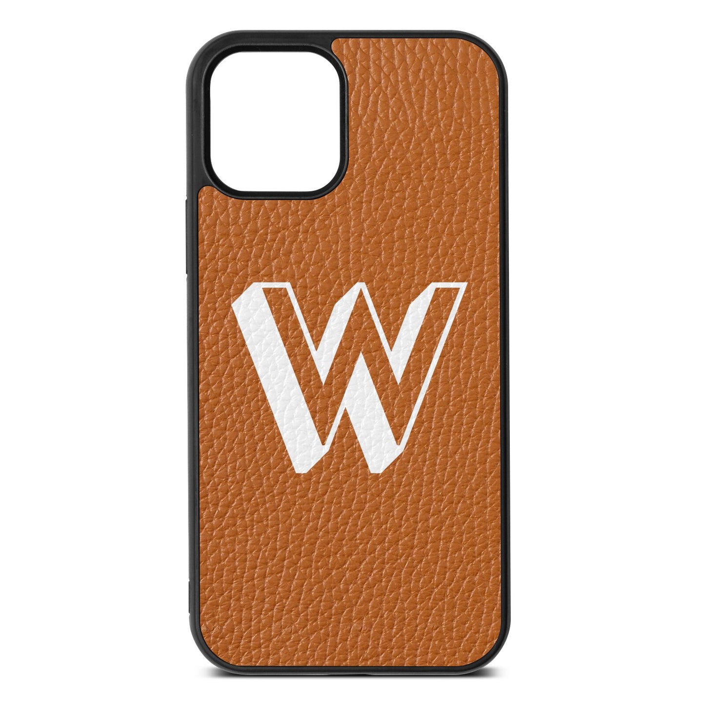 Drop Shadow Initial Tan Pebble Leather iPhone 12 Case