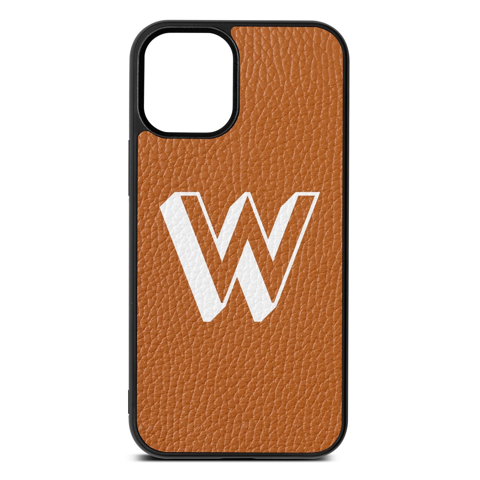 Drop Shadow Initial Tan Pebble Leather iPhone 12 Mini Case