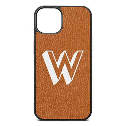 Drop Shadow Initial Tan Pebble Leather iPhone 13 Case