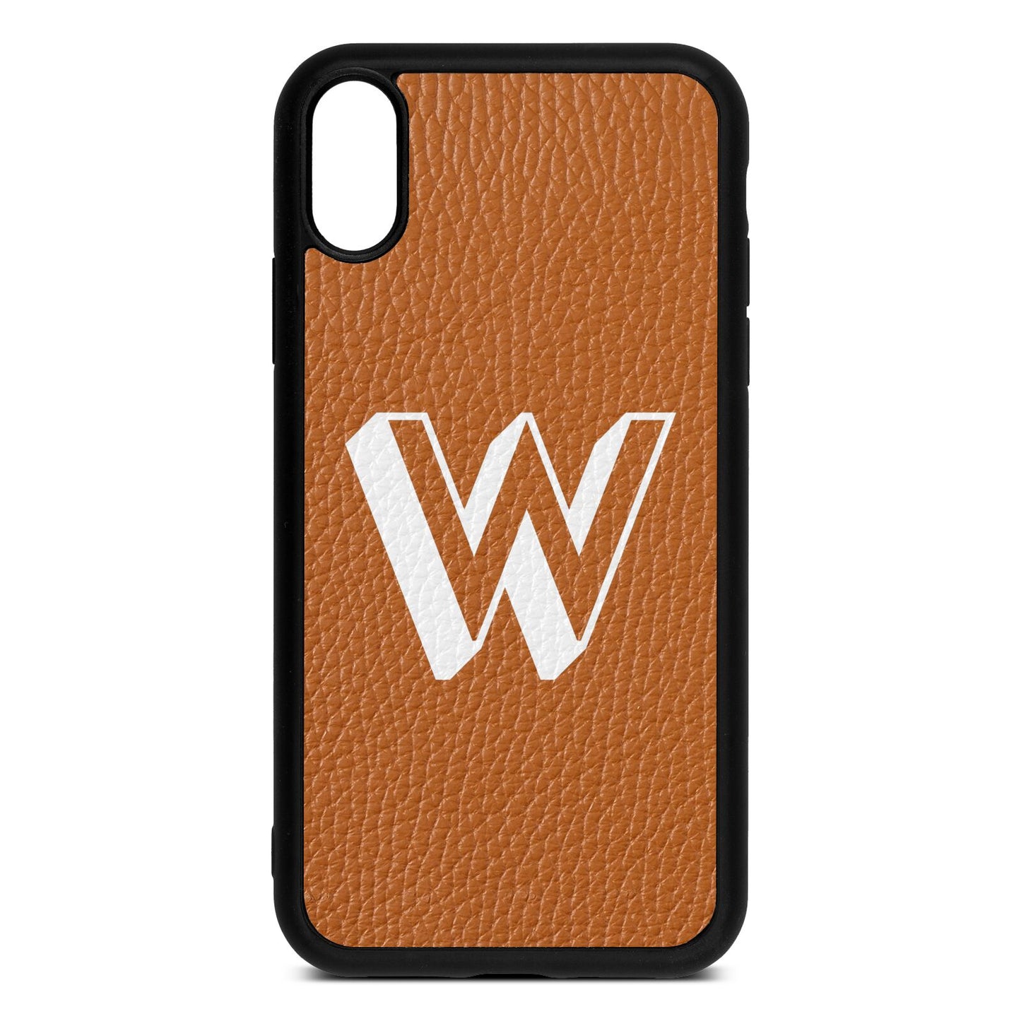 Drop Shadow Initial Tan Pebble Leather iPhone Xr Case