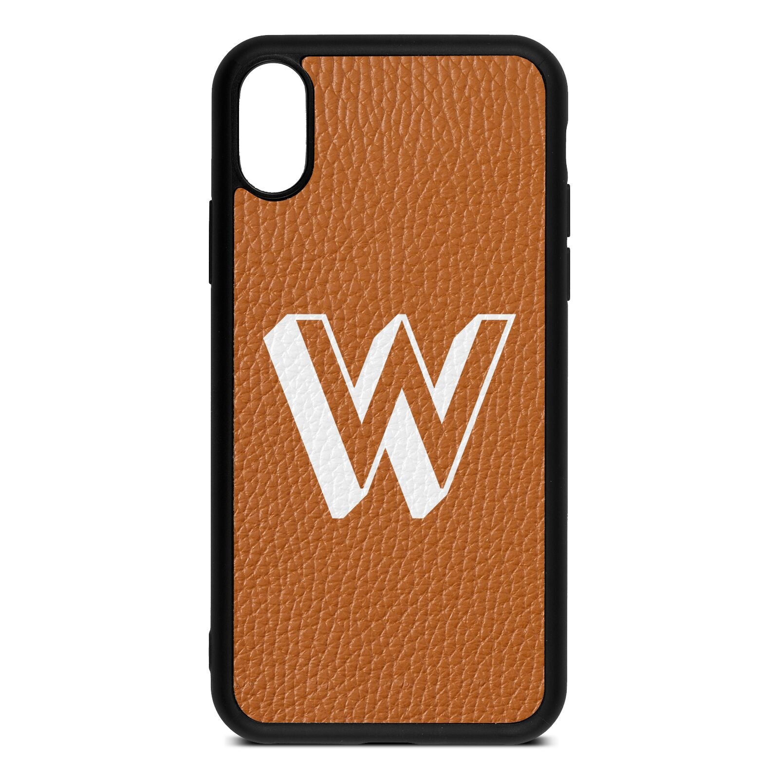 Drop Shadow Initial Tan Pebble Leather iPhone Xs Case