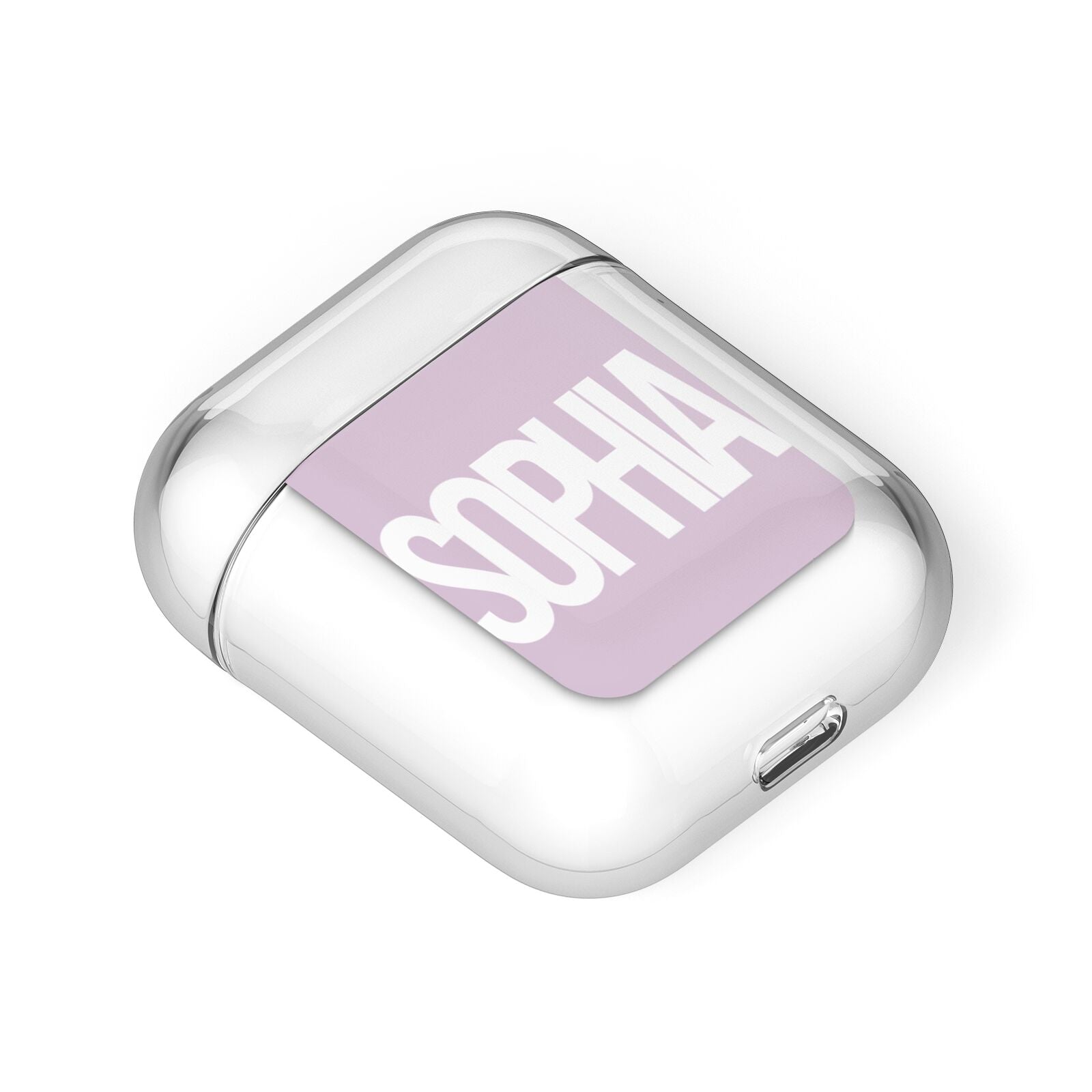 Dusty Pink with Bold White Text AirPods Case Laid Flat