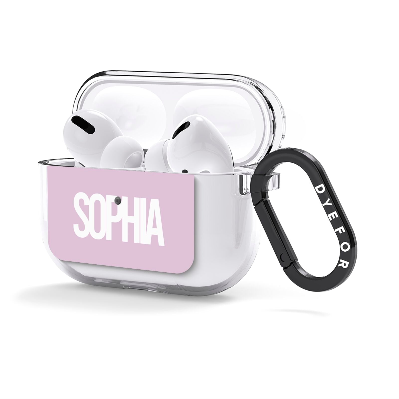 Dusty Pink with Bold White Text AirPods Clear Case 3rd Gen Side Image