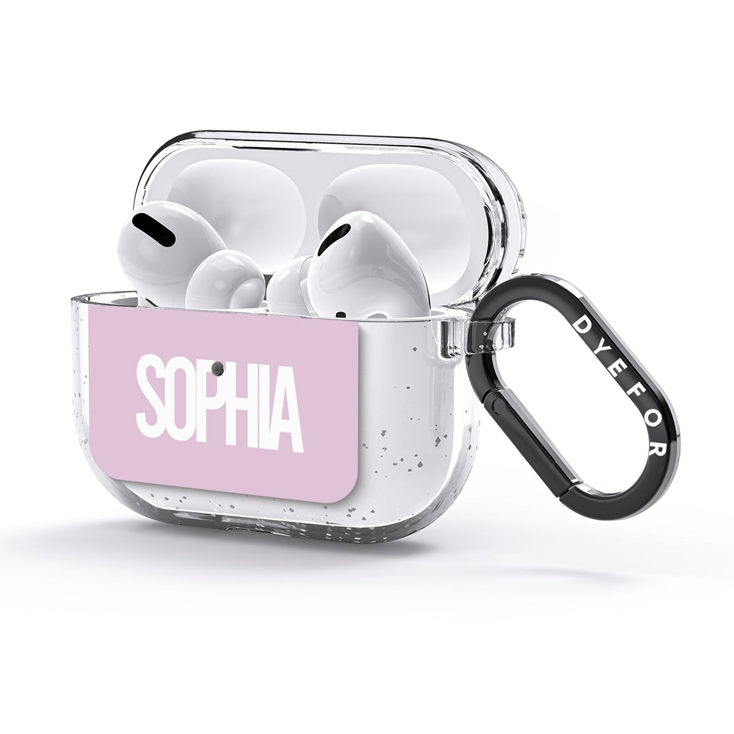 Dusty Pink with Bold White Text AirPods Glitter Case 3rd Gen Side Image