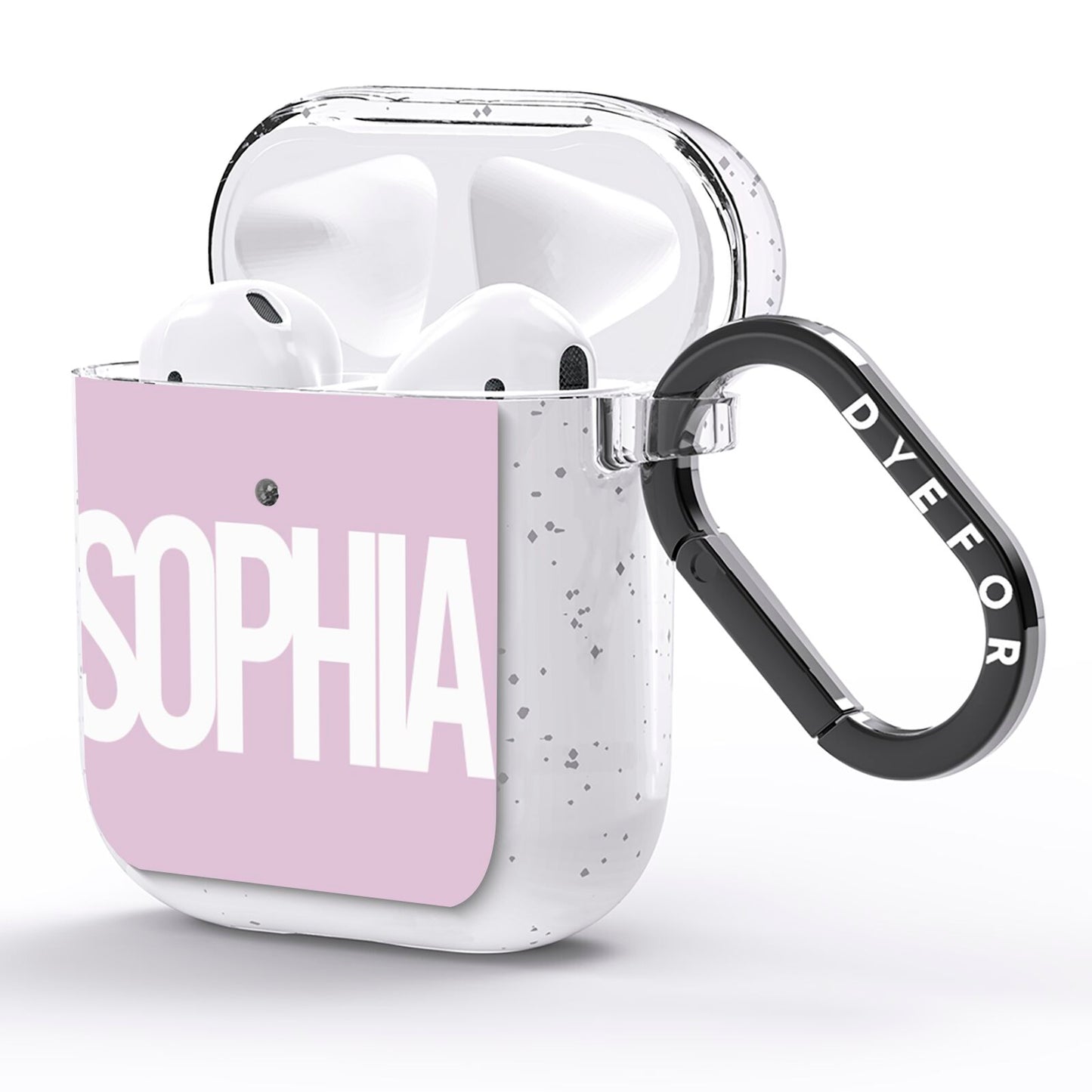 Dusty Pink with Bold White Text AirPods Glitter Case Side Image