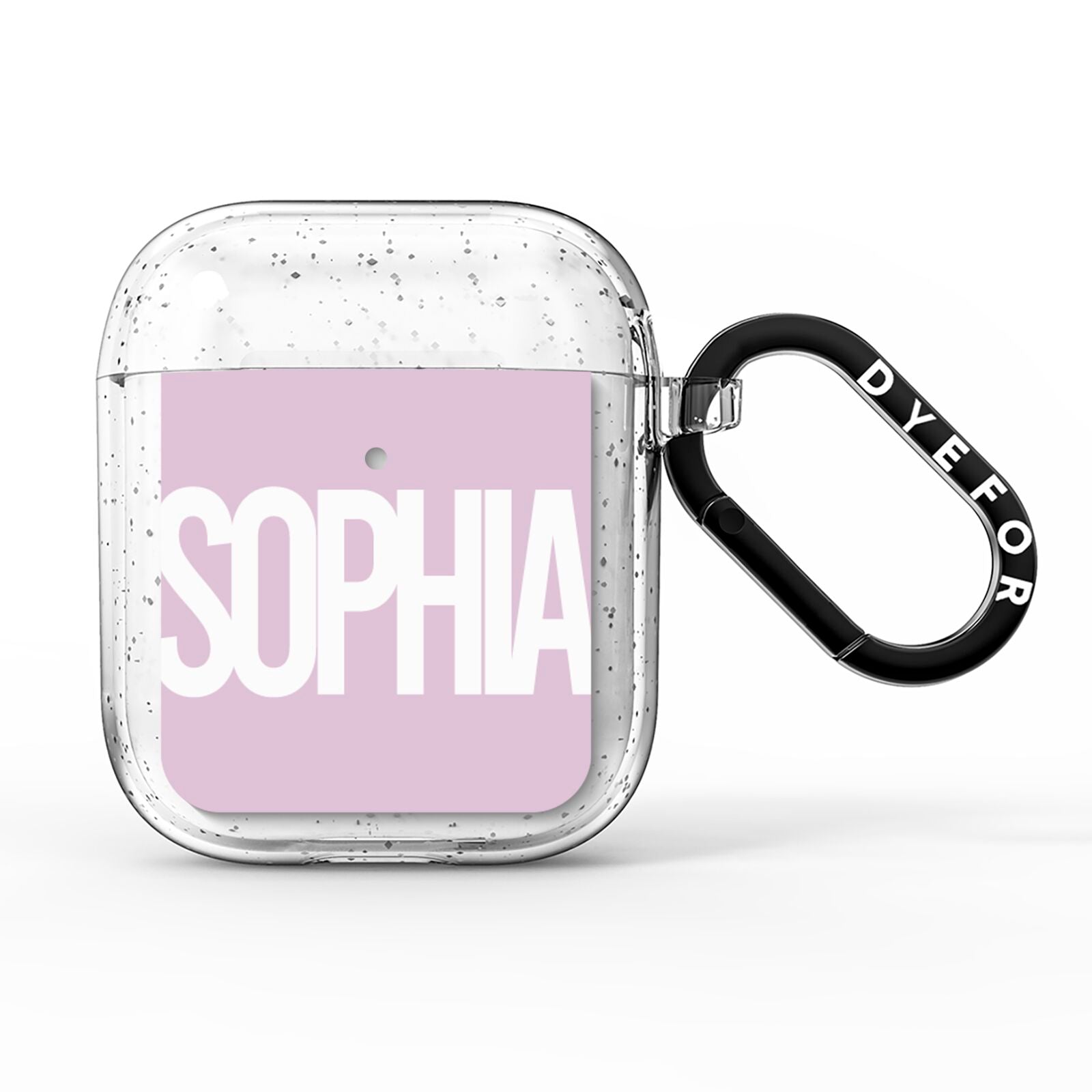 Dusty Pink with Bold White Text AirPods Glitter Case