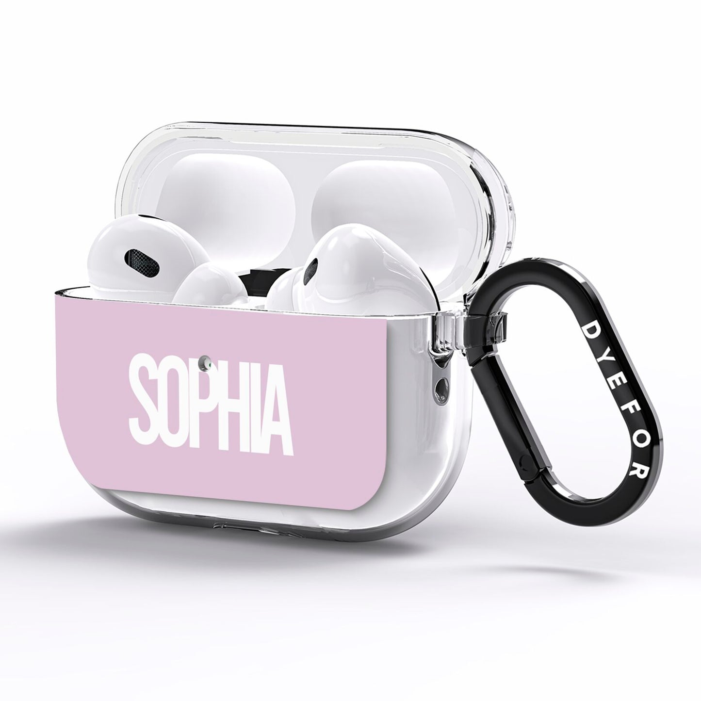 Dusty Pink with Bold White Text AirPods Pro Clear Case Side Image