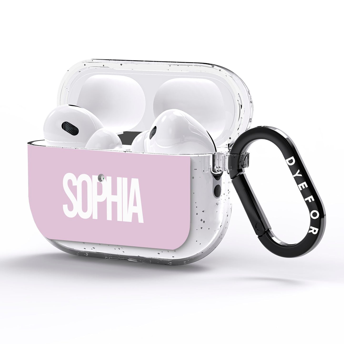 Dusty Pink with Bold White Text AirPods Pro Glitter Case Side Image