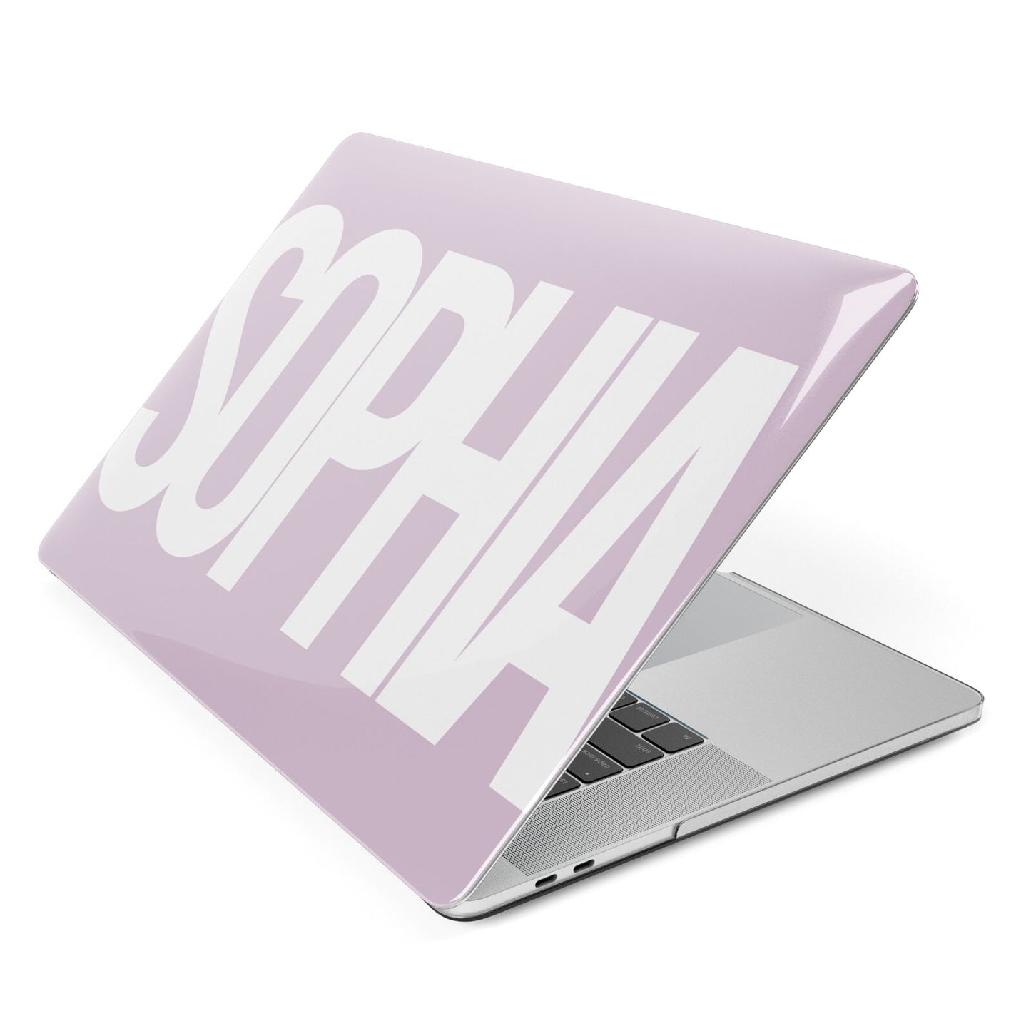 Dusty Pink with Bold White Text Apple MacBook Case Side View