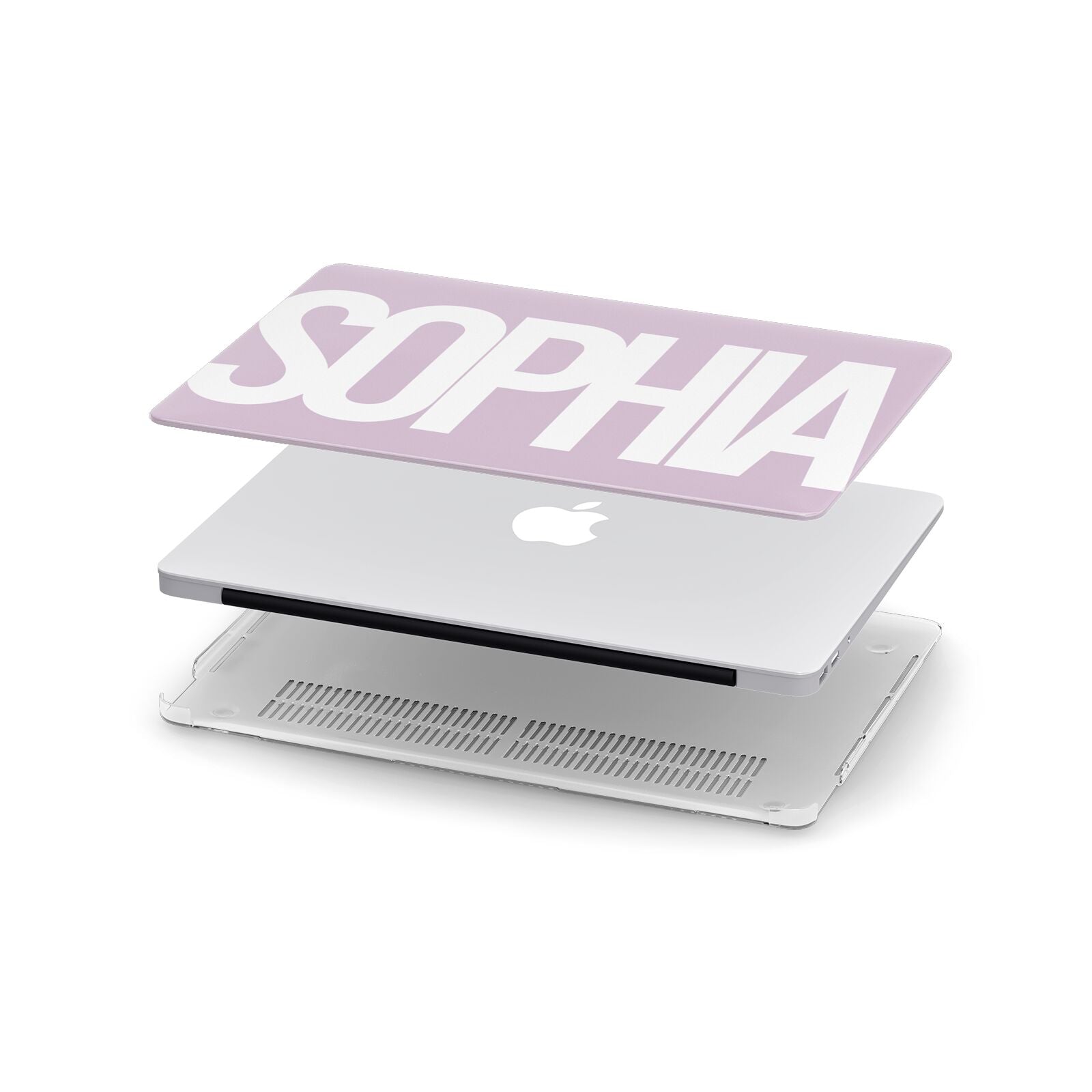 Dusty Pink with Bold White Text Apple MacBook Case in Detail