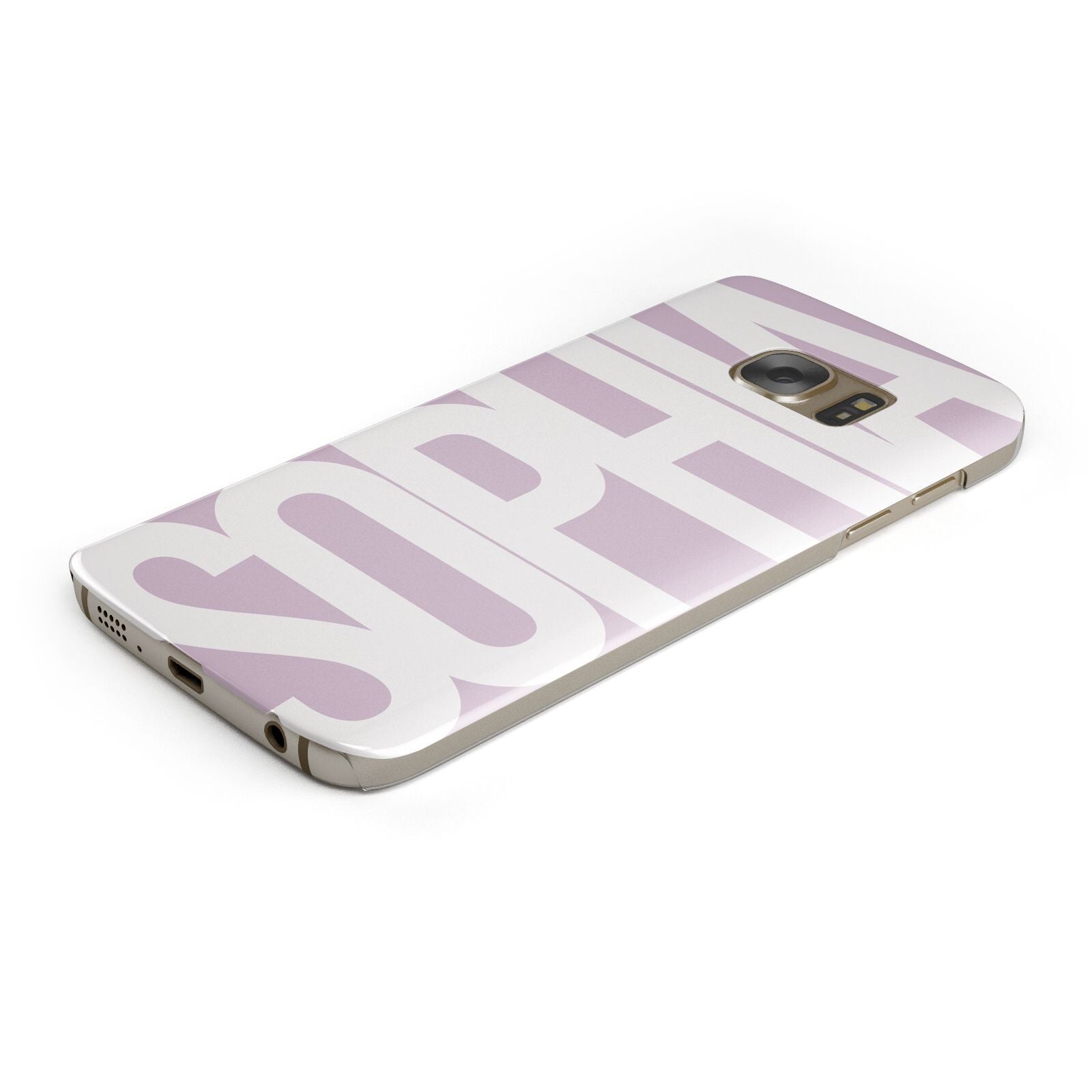 Dusty Pink with Bold White Text Protective Samsung Galaxy Case Angled Image