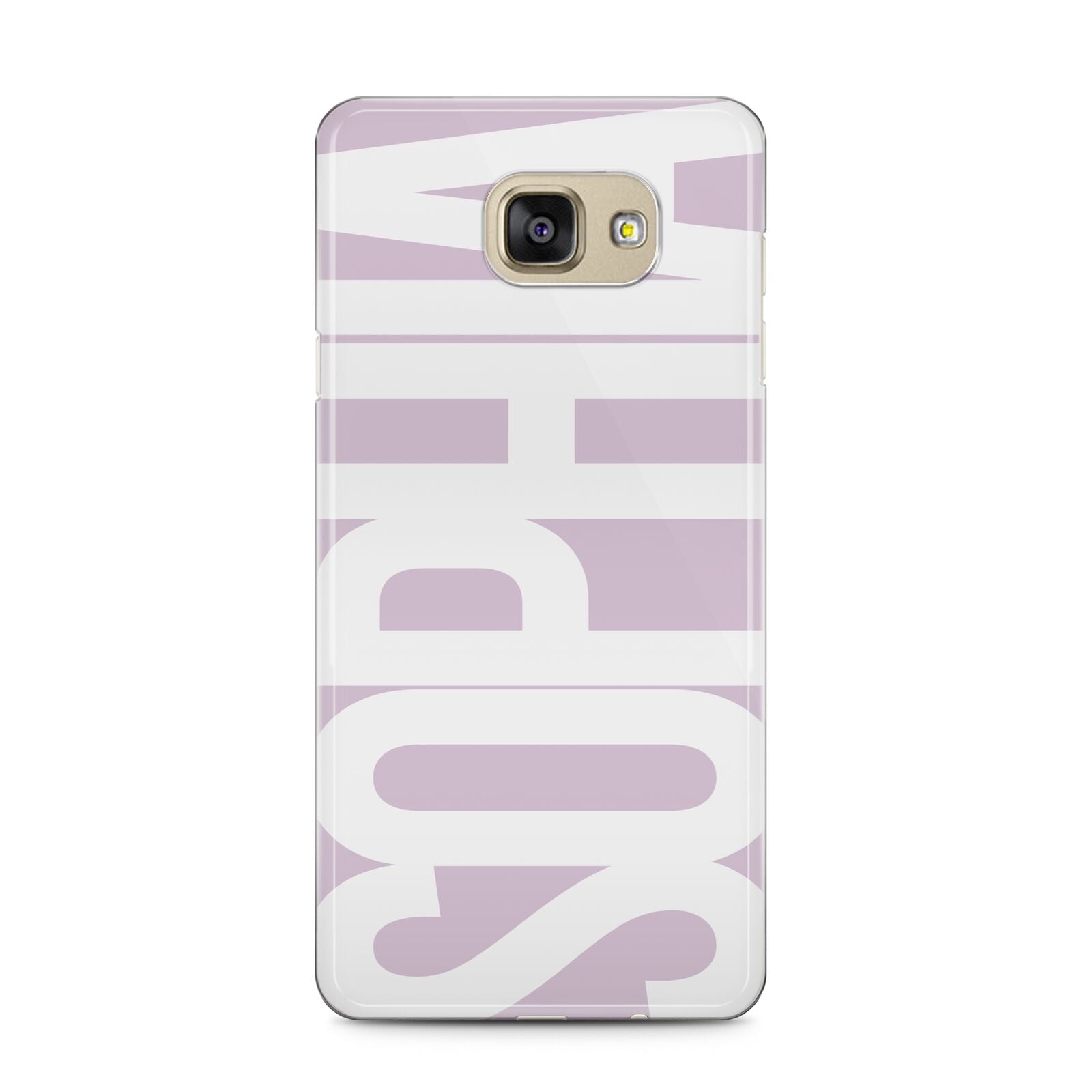 Dusty Pink with Bold White Text Samsung Galaxy A5 2016 Case on gold phone