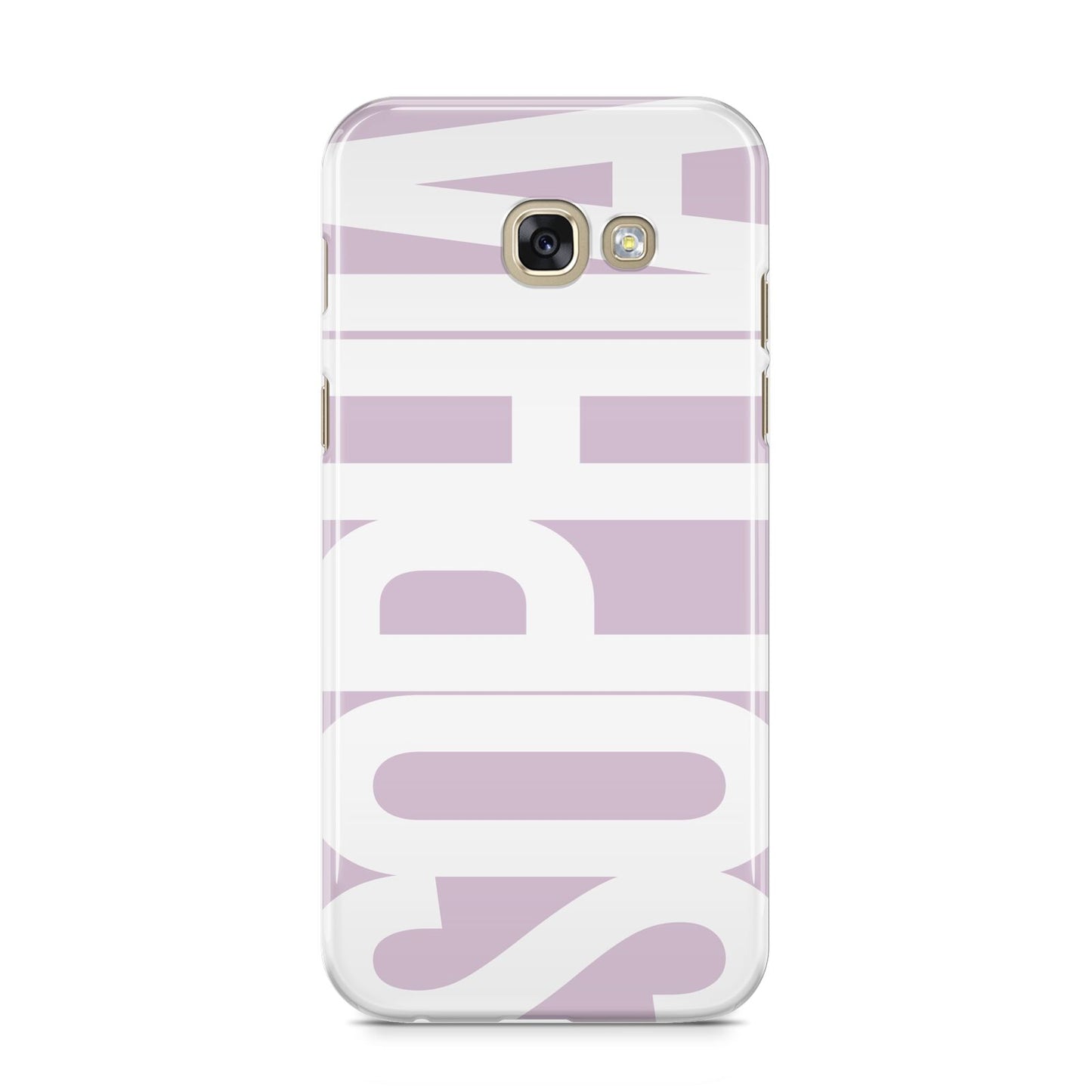 Dusty Pink with Bold White Text Samsung Galaxy A5 2017 Case on gold phone