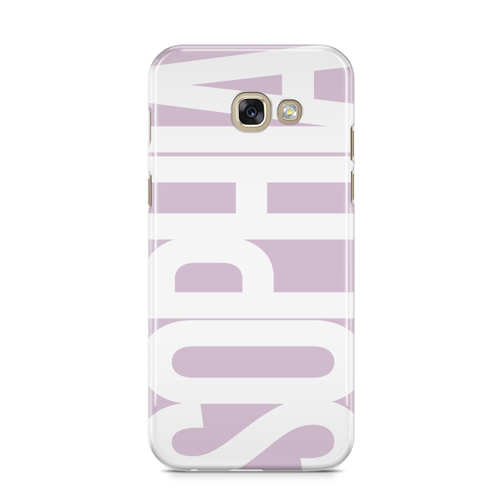 Dusty Pink with Bold White Text Samsung Galaxy A5 2017 Case on gold phone