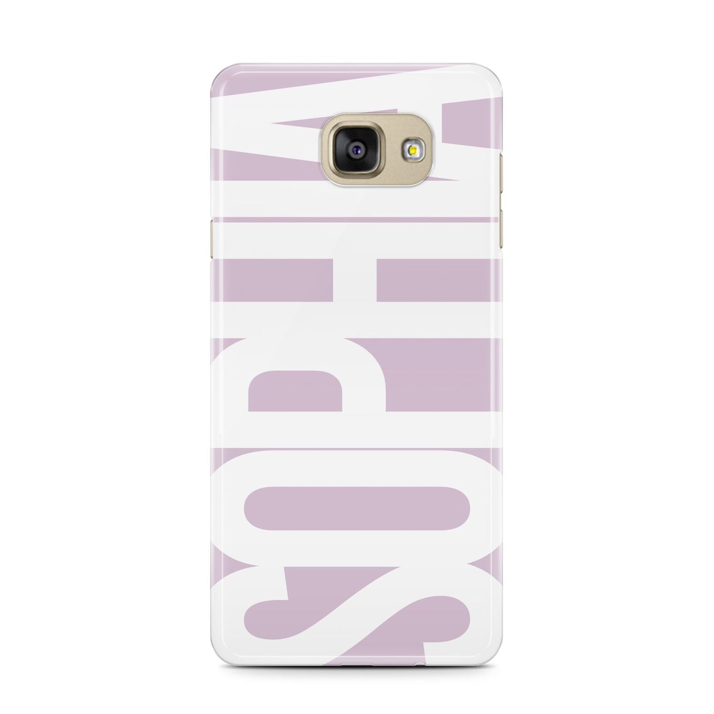 Dusty Pink with Bold White Text Samsung Galaxy A7 2016 Case on gold phone