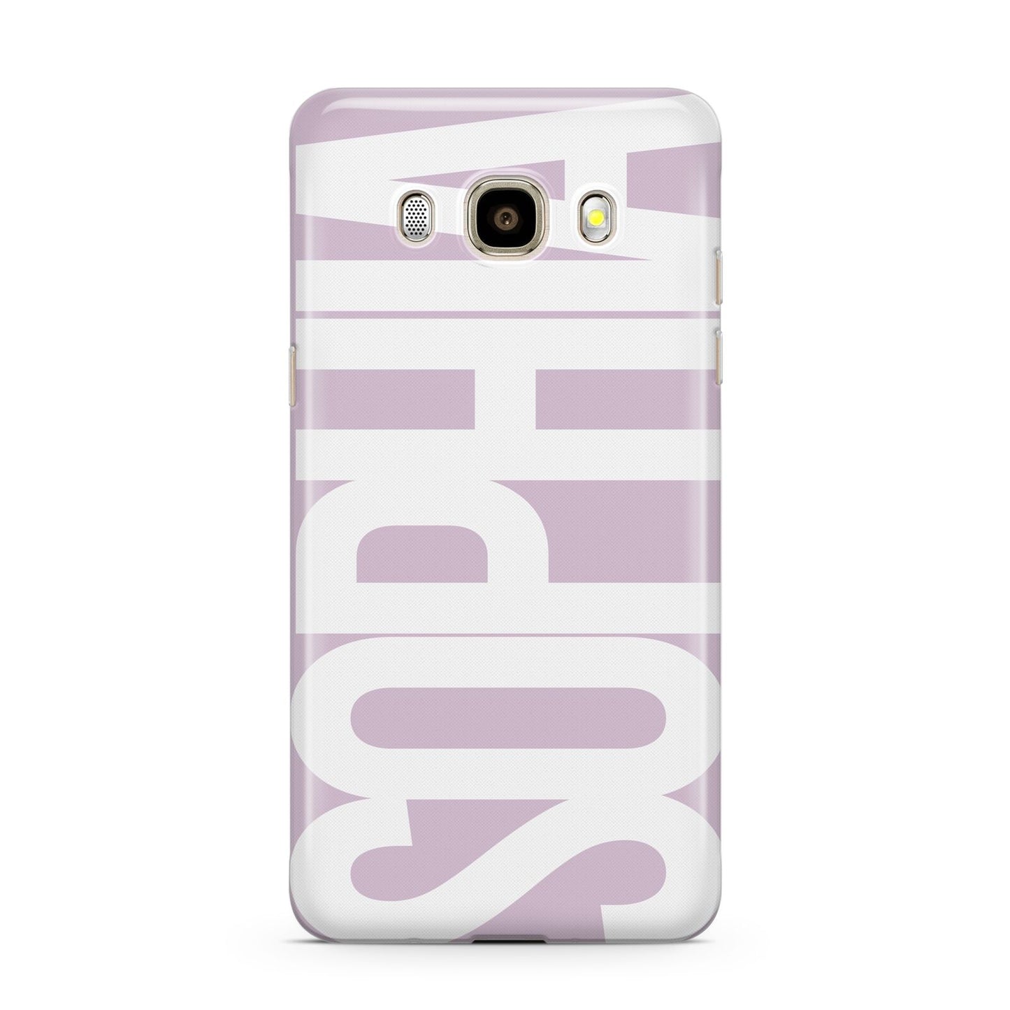 Dusty Pink with Bold White Text Samsung Galaxy J7 2016 Case on gold phone