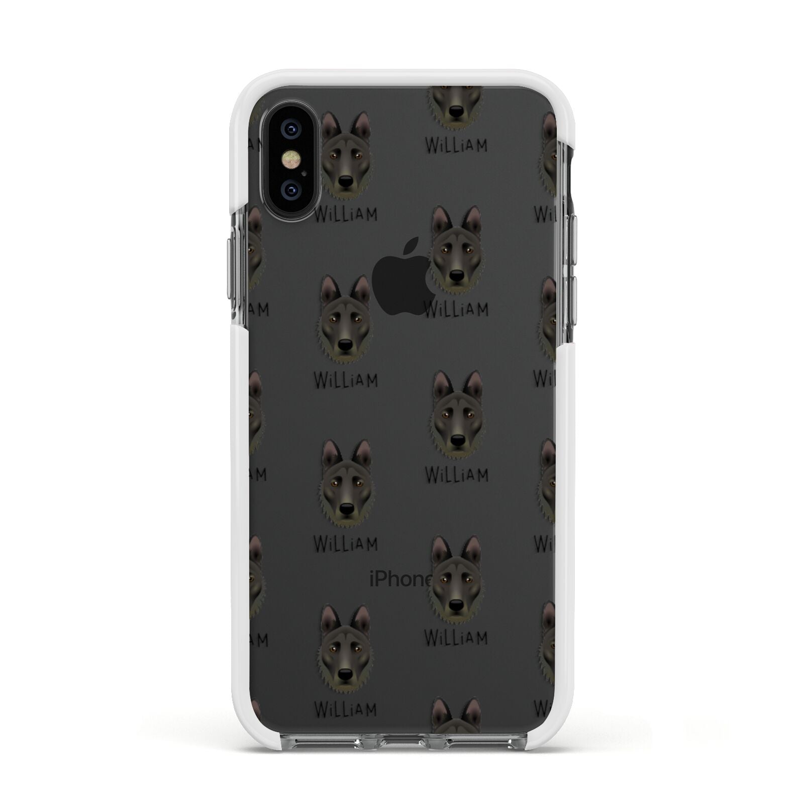 Dutch Shepherd Icon with Name Apple iPhone Xs Impact Case White Edge on Black Phone