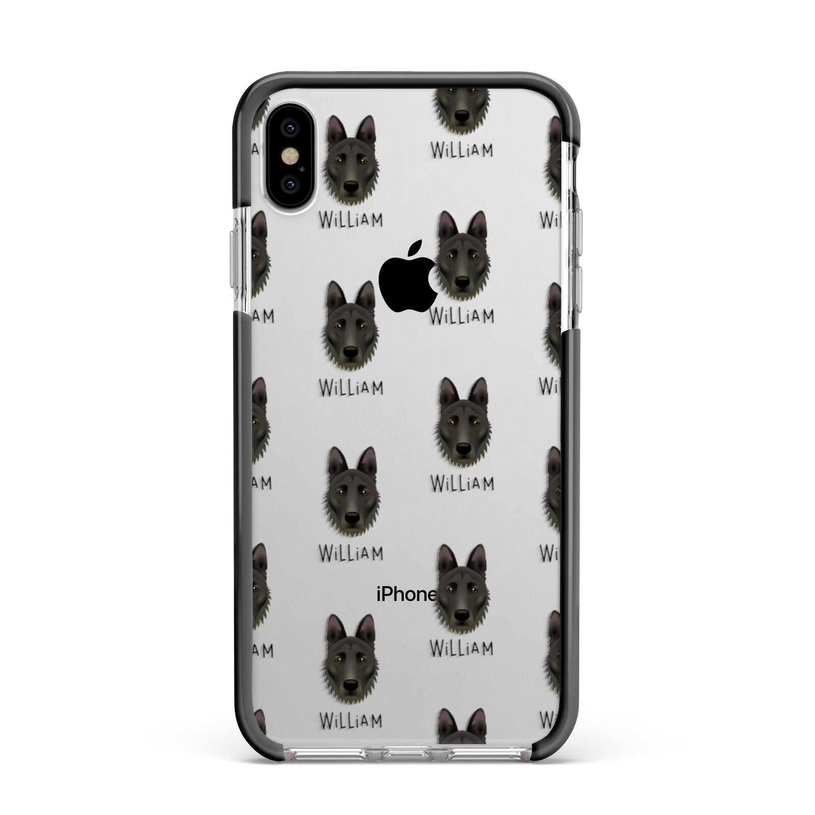 Dutch Shepherd Icon with Name Apple iPhone Xs Max Impact Case Black Edge on Silver Phone