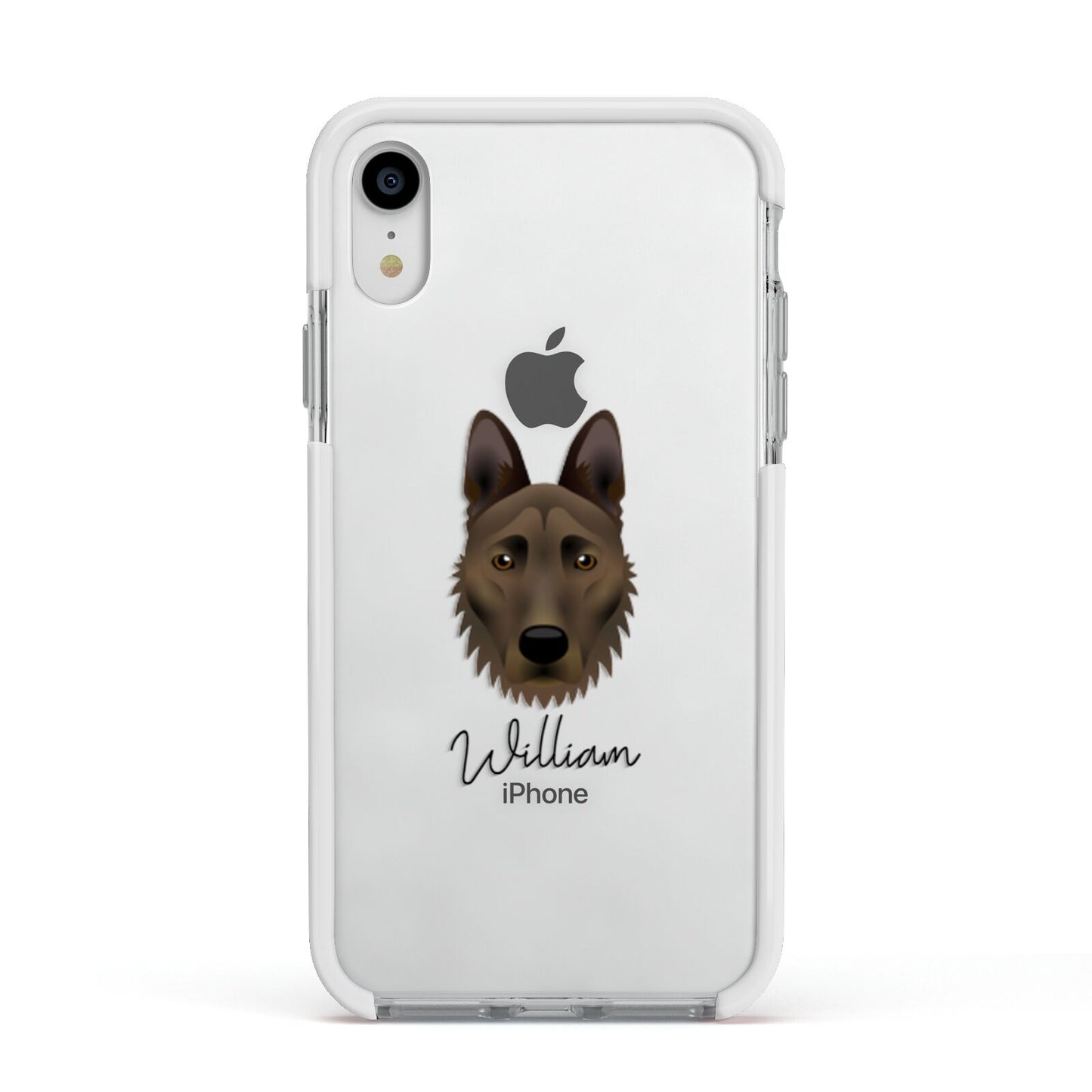 Dutch Shepherd Personalised Apple iPhone XR Impact Case White Edge on Silver Phone