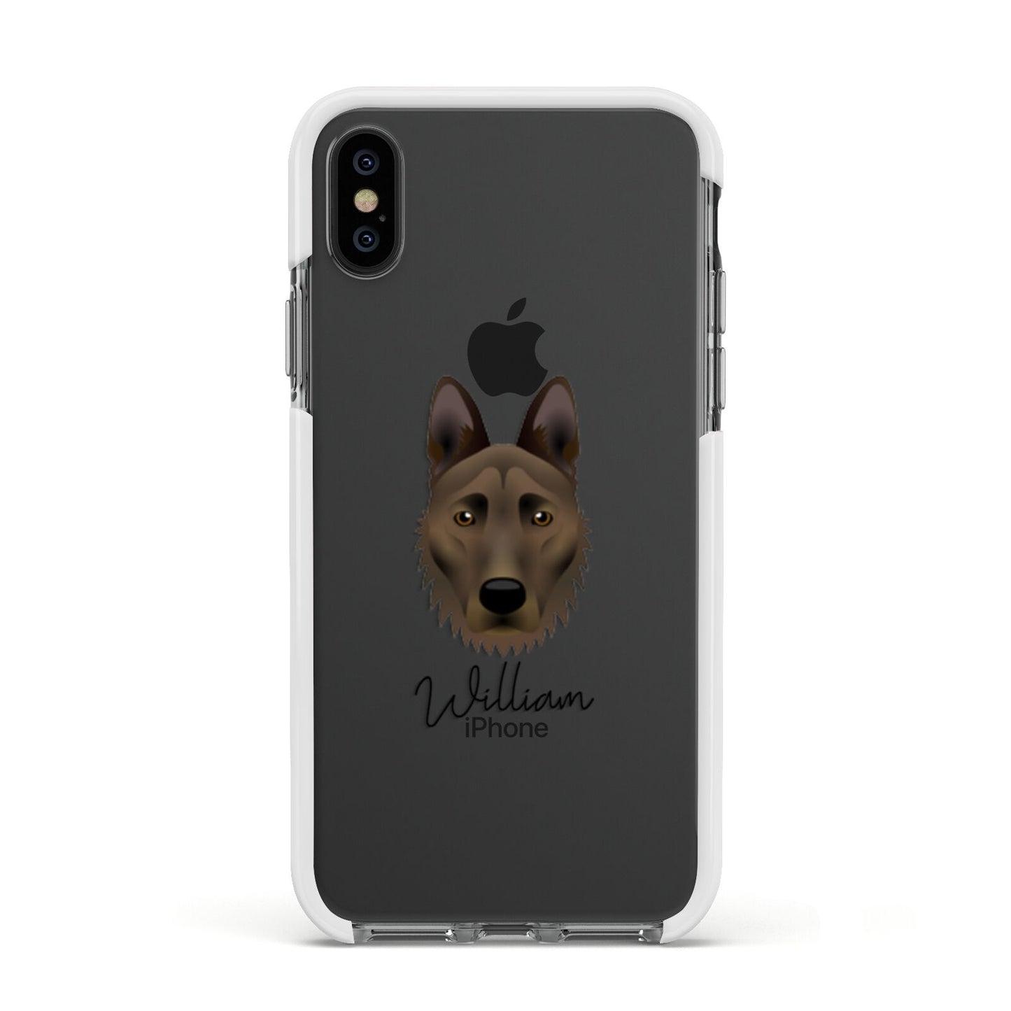 Dutch Shepherd Personalised Apple iPhone Xs Impact Case White Edge on Black Phone