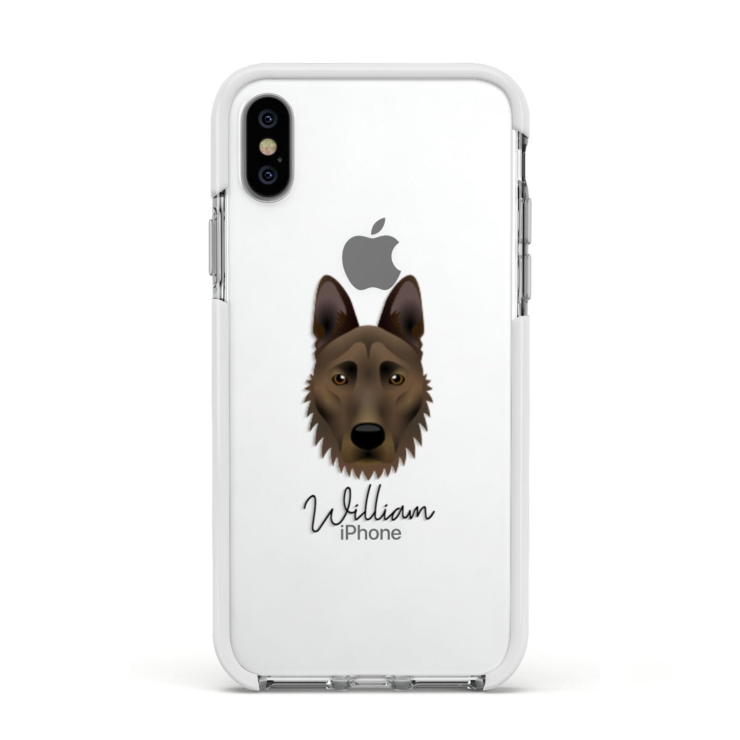 Dutch Shepherd Personalised Apple iPhone Xs Impact Case White Edge on Silver Phone