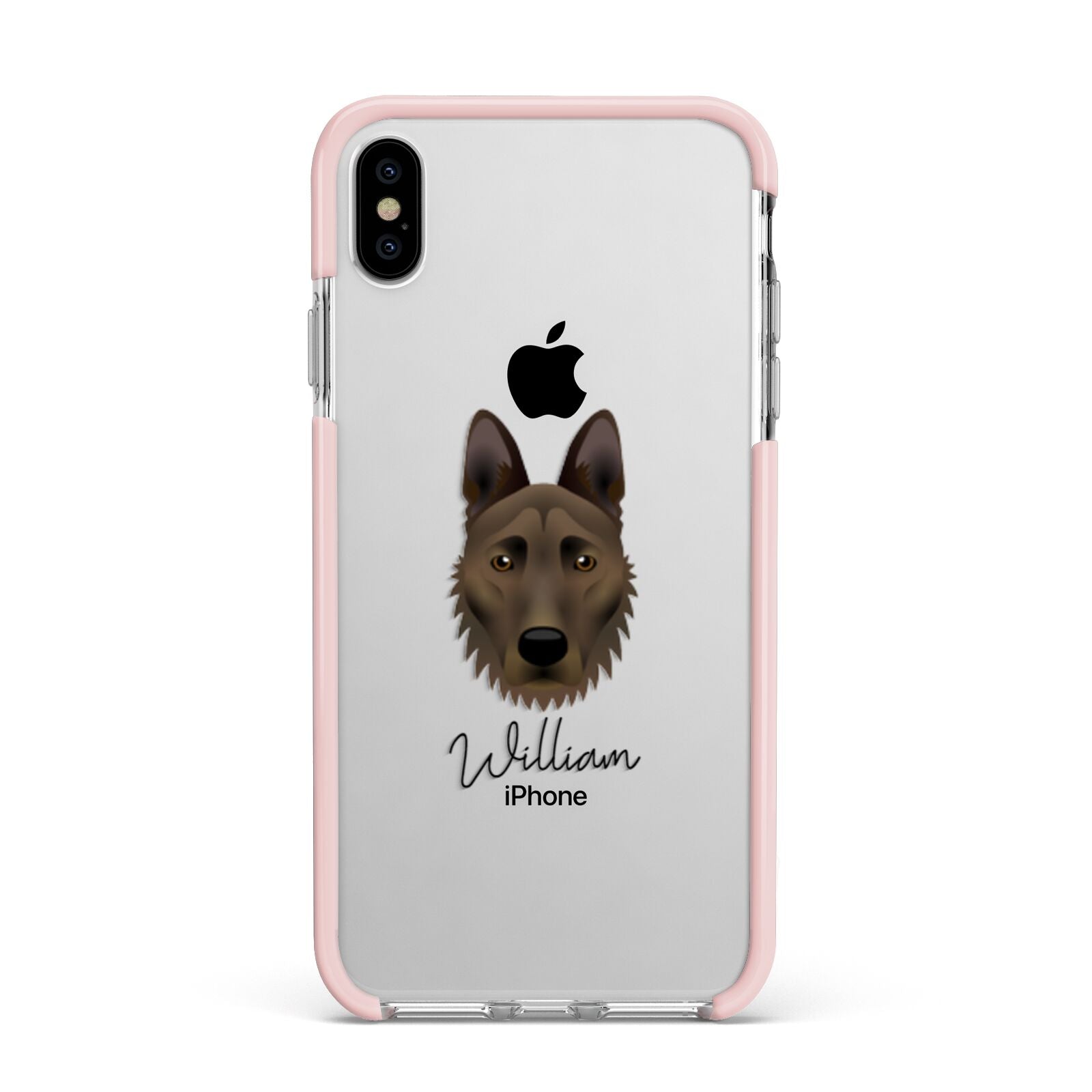 Dutch Shepherd Personalised Apple iPhone Xs Max Impact Case Pink Edge on Silver Phone