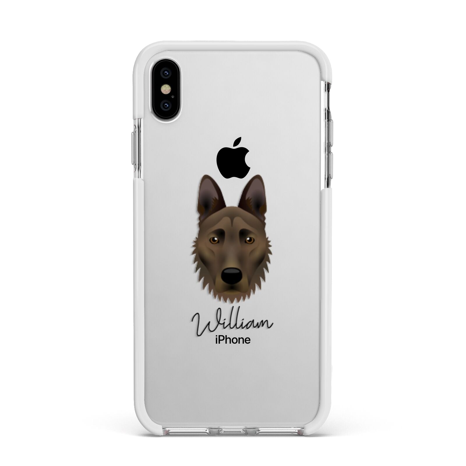 Dutch Shepherd Personalised Apple iPhone Xs Max Impact Case White Edge on Silver Phone