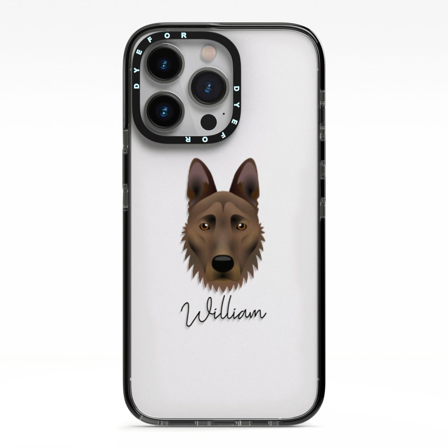 Dutch Shepherd Personalised iPhone 13 Pro Black Impact Case on Silver phone