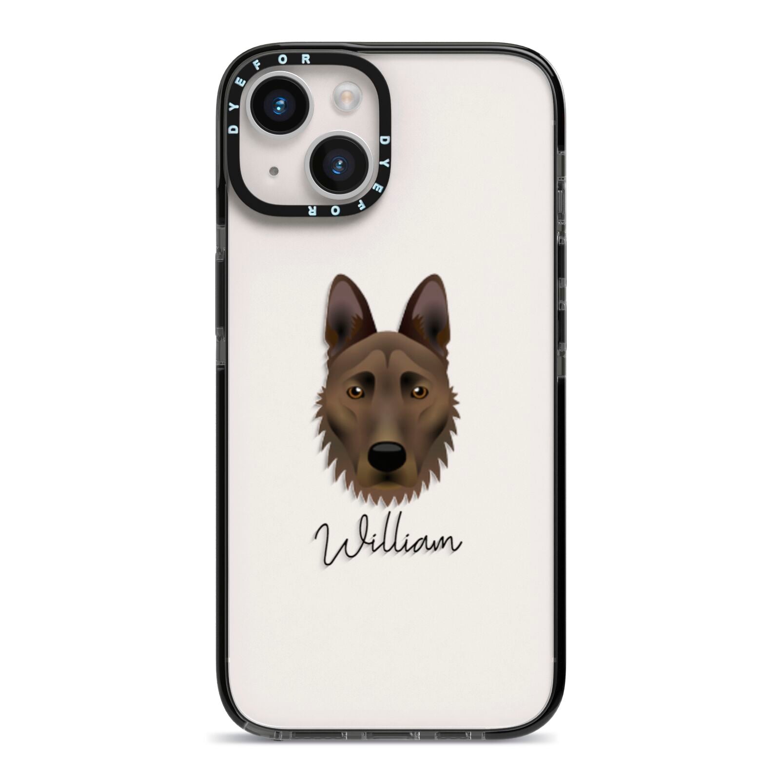 Dutch Shepherd Personalised iPhone 14 Black Impact Case on Silver phone