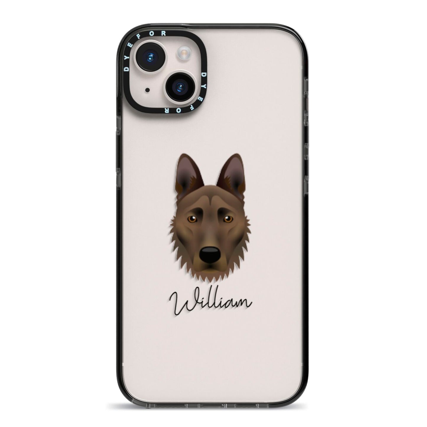 Dutch Shepherd Personalised iPhone 14 Plus Black Impact Case on Silver phone