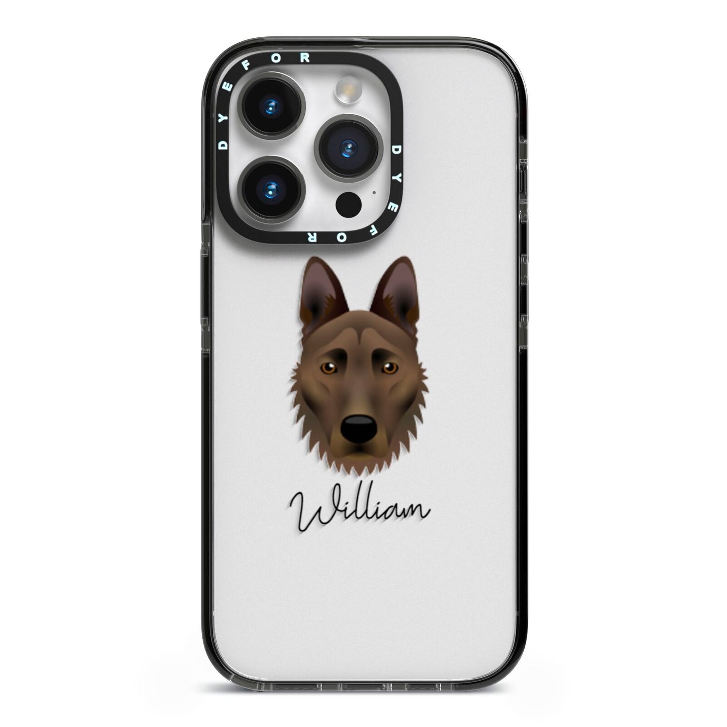 Dutch Shepherd Personalised iPhone 14 Pro Black Impact Case on Silver phone