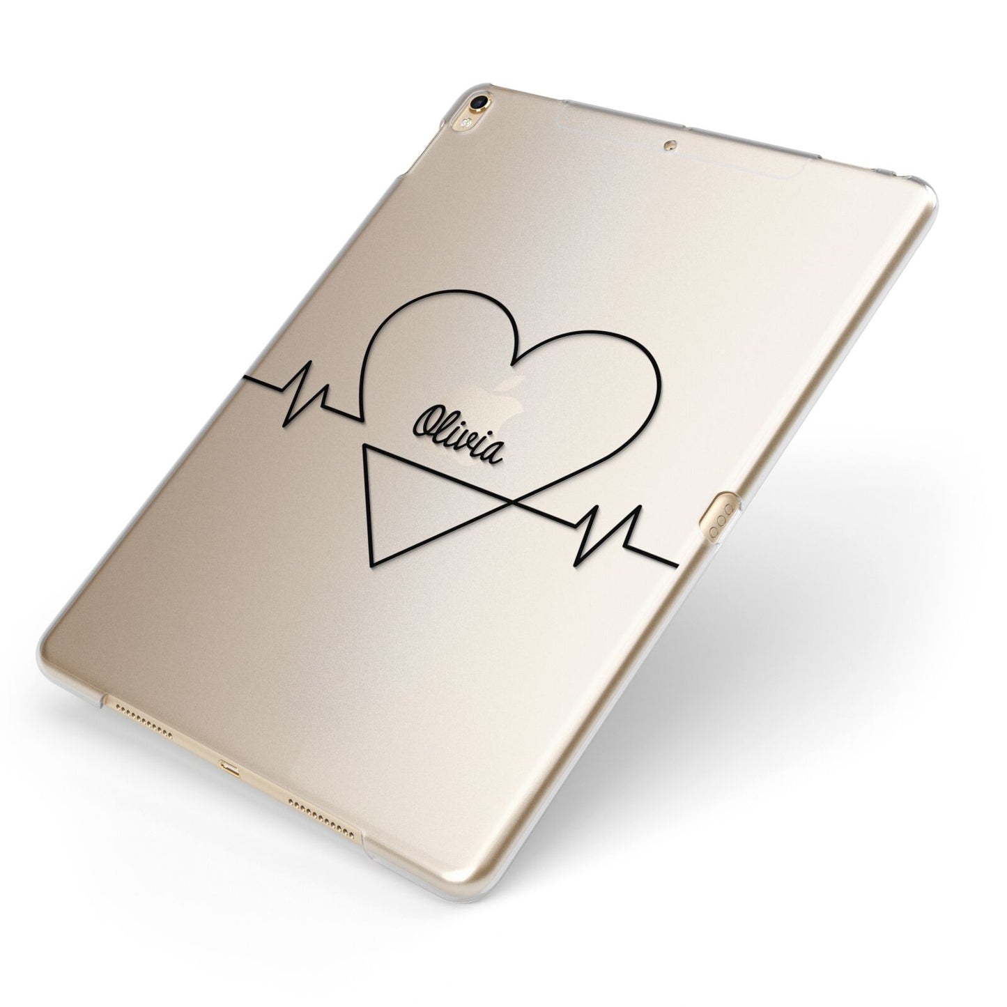 ECG Effect Heart Beats with Name Apple iPad Case on Gold iPad Side View