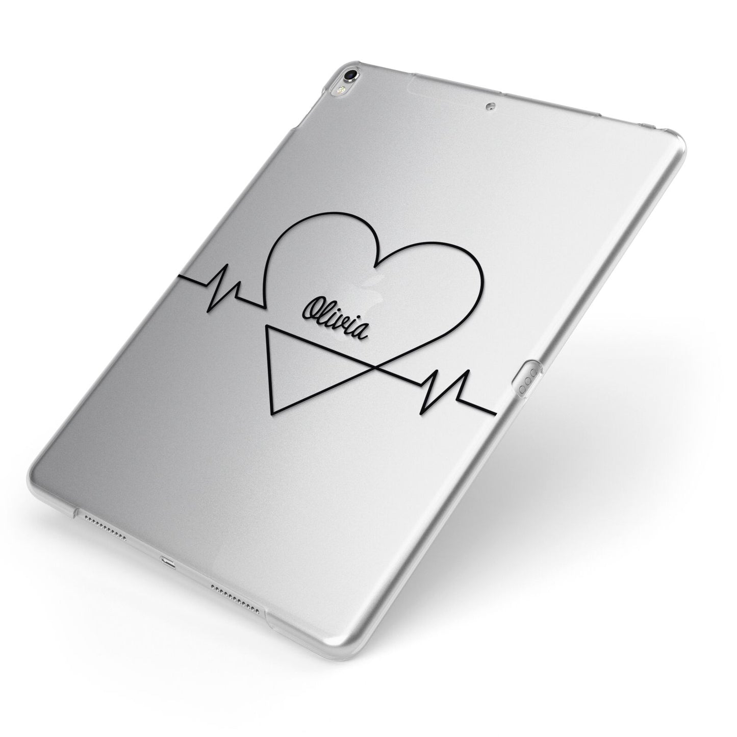 ECG Effect Heart Beats with Name Apple iPad Case on Silver iPad Side View