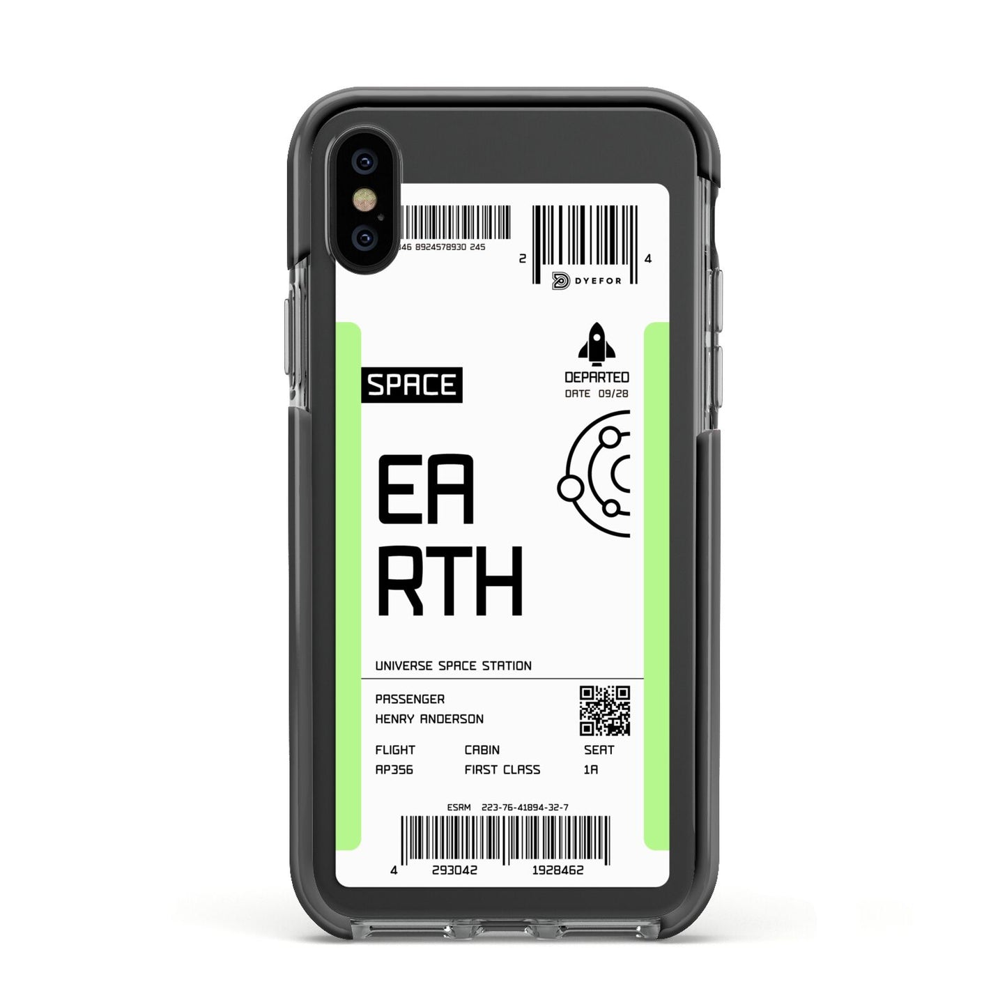 Earth Boarding Pass Apple iPhone Xs Impact Case Black Edge on Black Phone