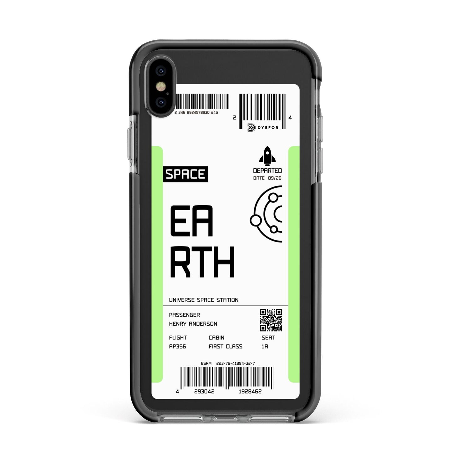 Earth Boarding Pass Apple iPhone Xs Max Impact Case Black Edge on Black Phone