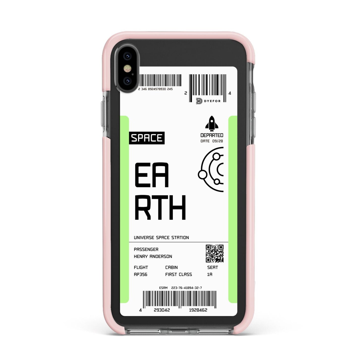 Earth Boarding Pass Apple iPhone Xs Max Impact Case Pink Edge on Black Phone