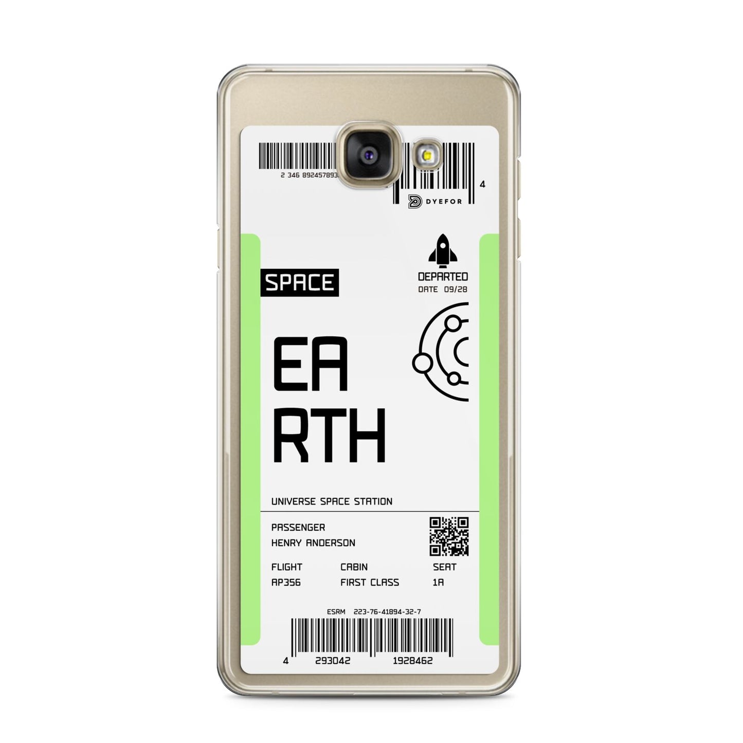 Earth Boarding Pass Samsung Galaxy A3 2016 Case on gold phone