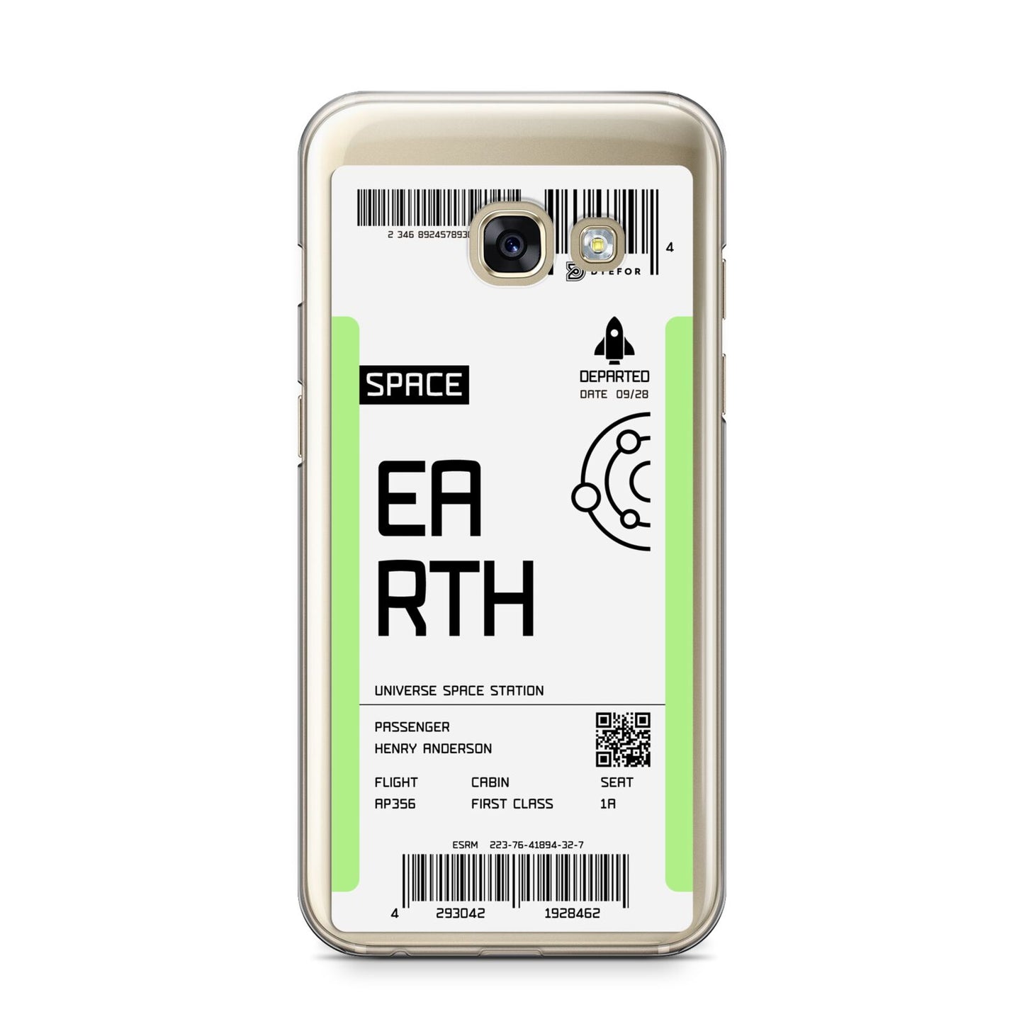 Earth Boarding Pass Samsung Galaxy A3 2017 Case on gold phone
