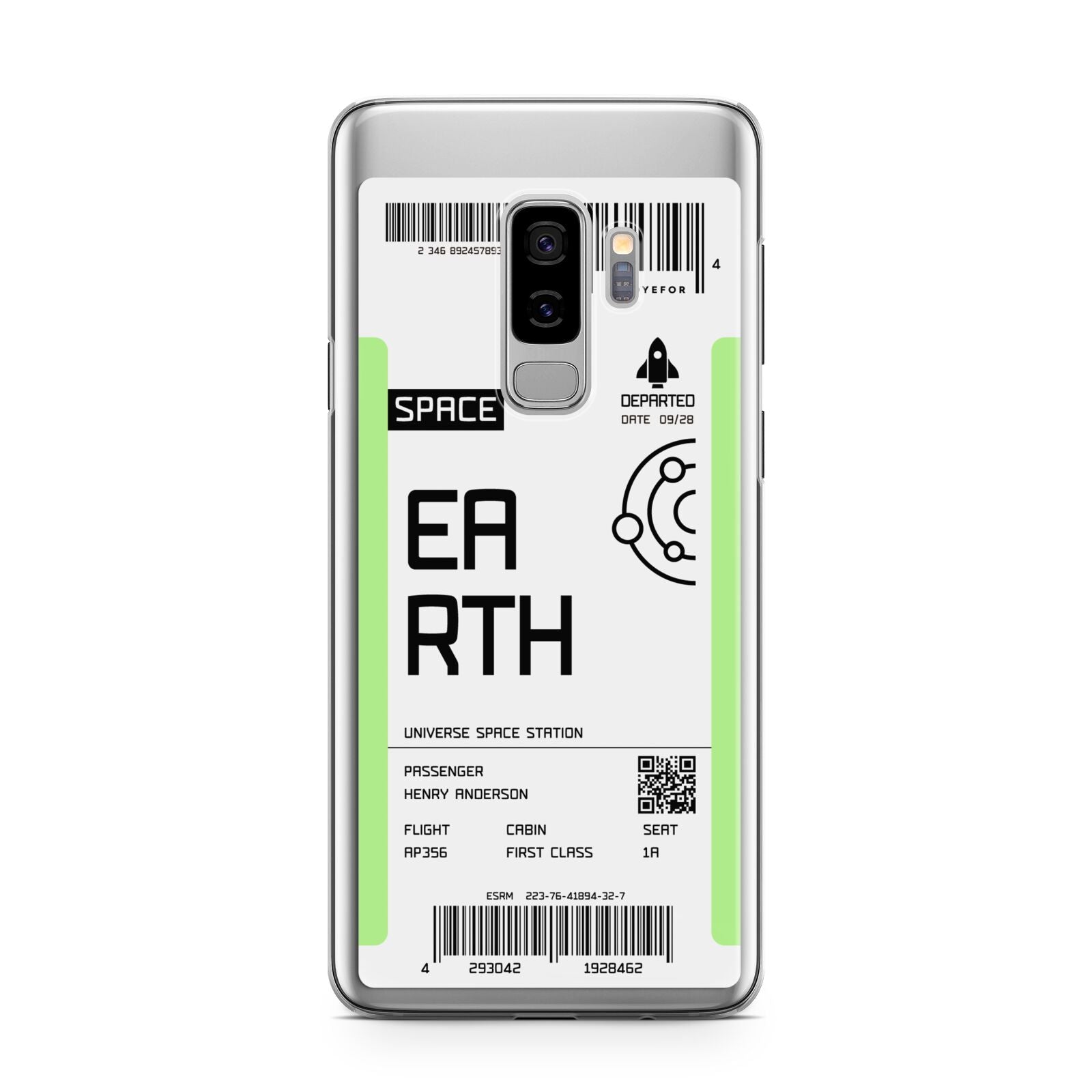 Earth Boarding Pass Samsung Galaxy S9 Plus Case on Silver phone