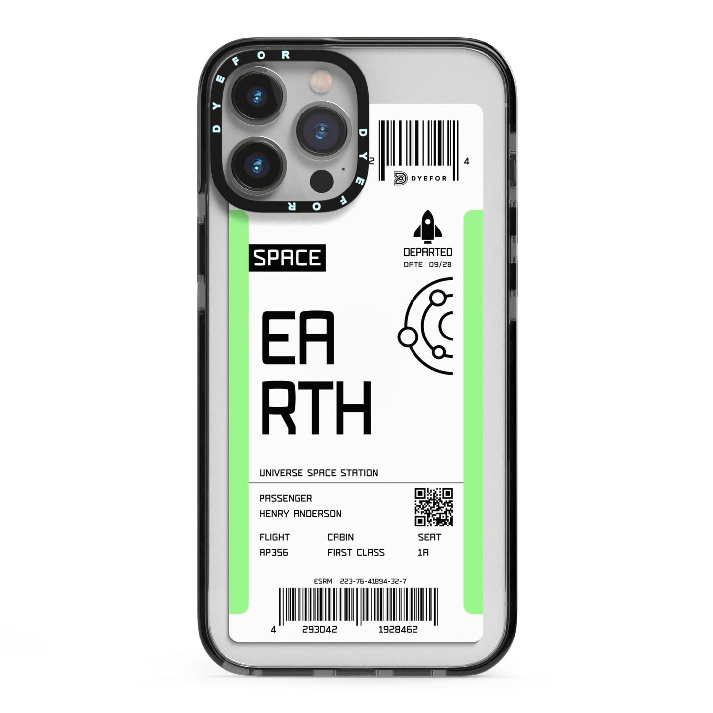 Earth Boarding Pass iPhone 13 Pro Max Black Impact Case on Silver phone