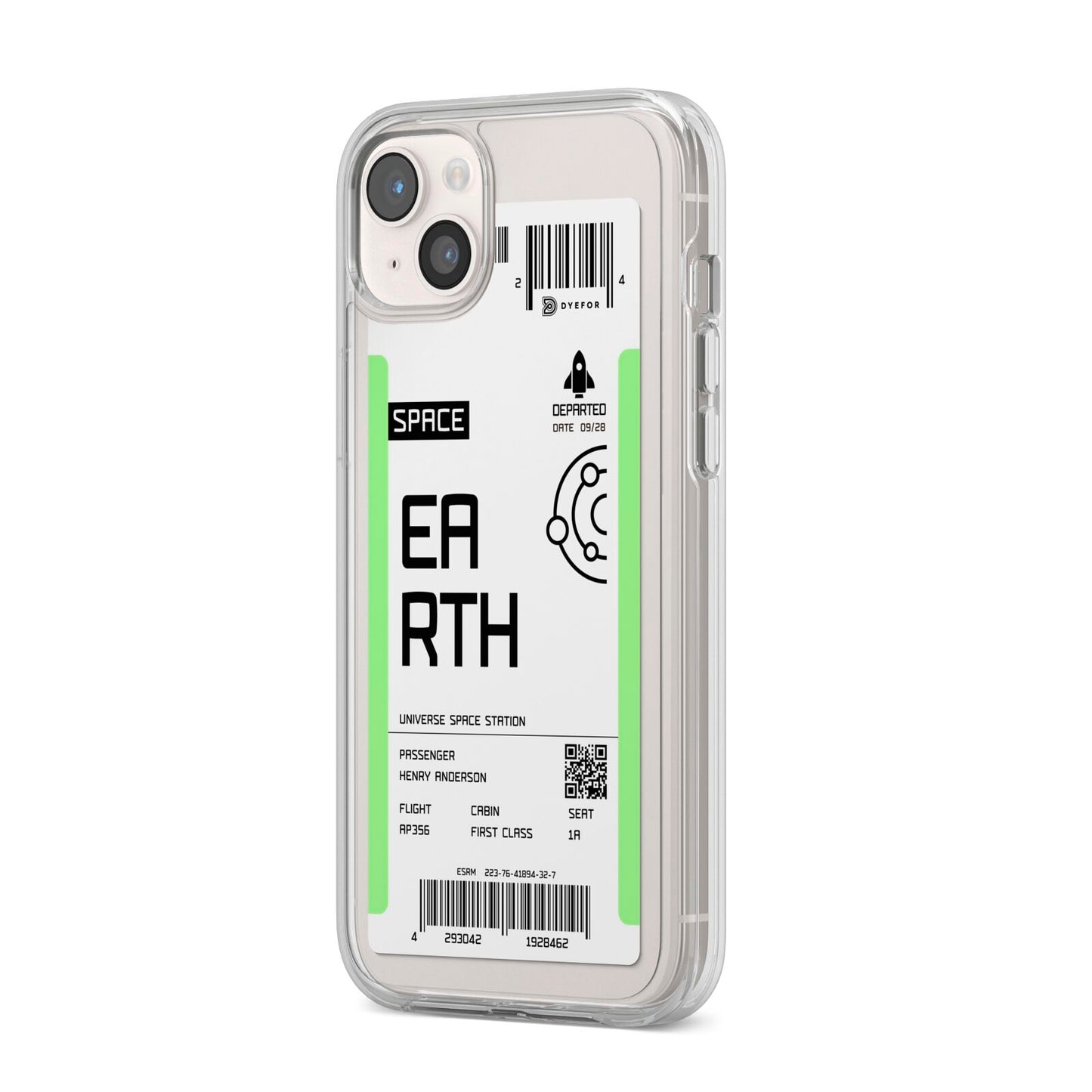 Earth Boarding Pass iPhone 14 Plus Clear Tough Case Starlight Angled Image