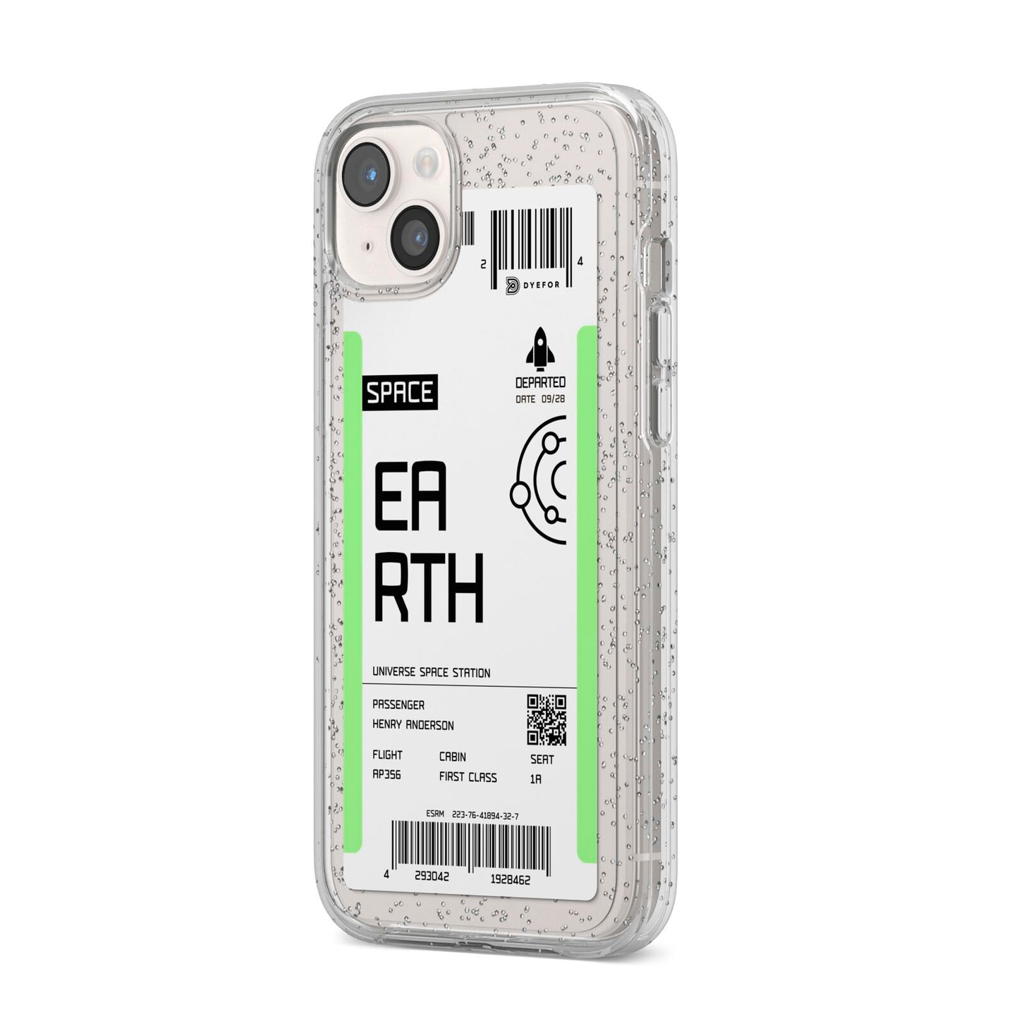 Earth Boarding Pass iPhone 14 Plus Glitter Tough Case Starlight Angled Image