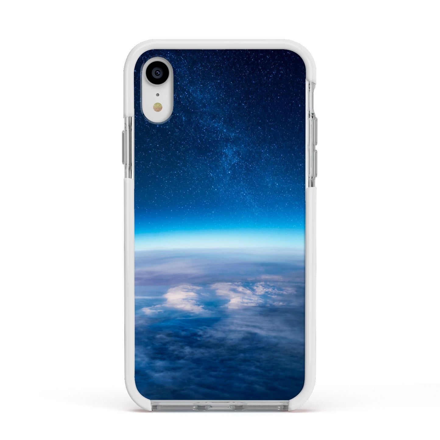 Earth In Space Apple iPhone XR Impact Case White Edge on Silver Phone