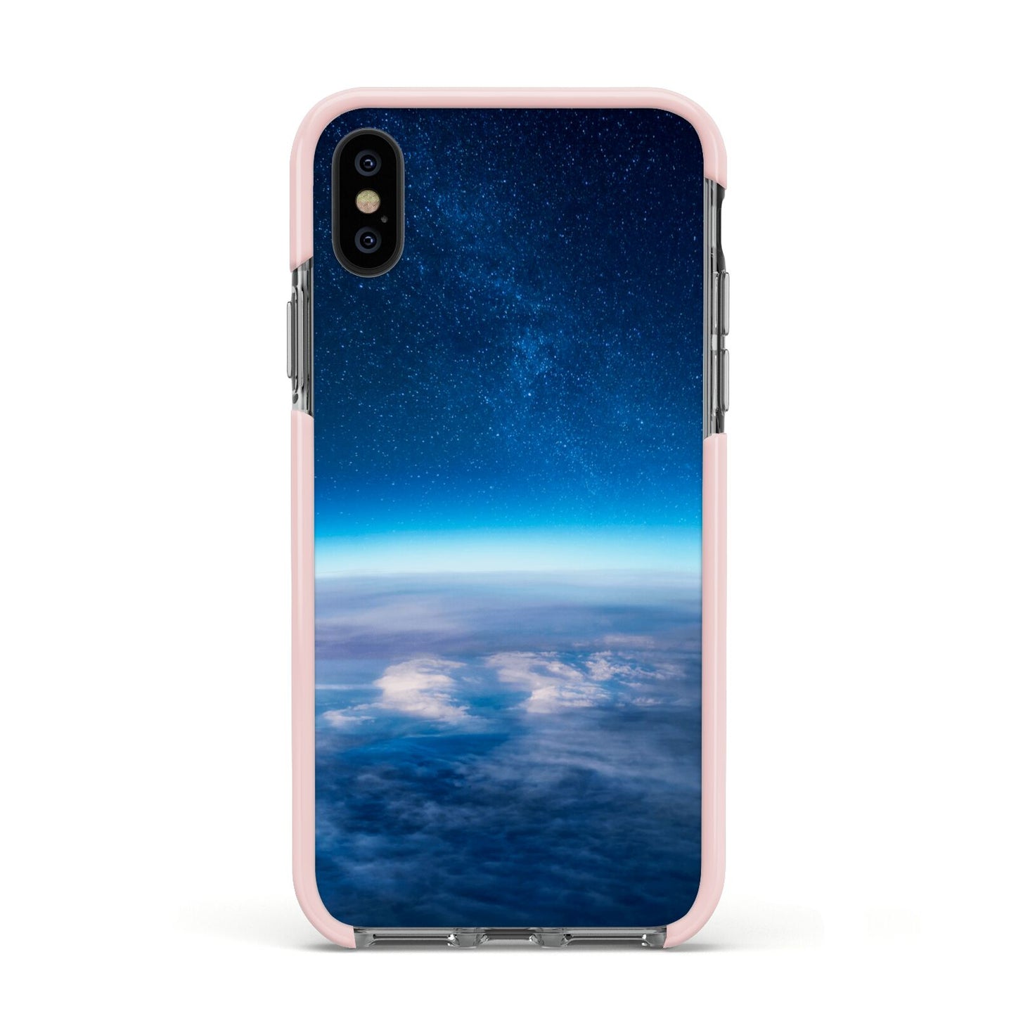 Earth In Space Apple iPhone Xs Impact Case Pink Edge on Black Phone