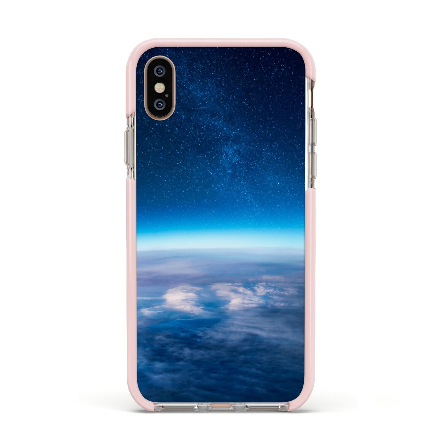 Earth In Space Apple iPhone Xs Impact Case Pink Edge on Gold Phone