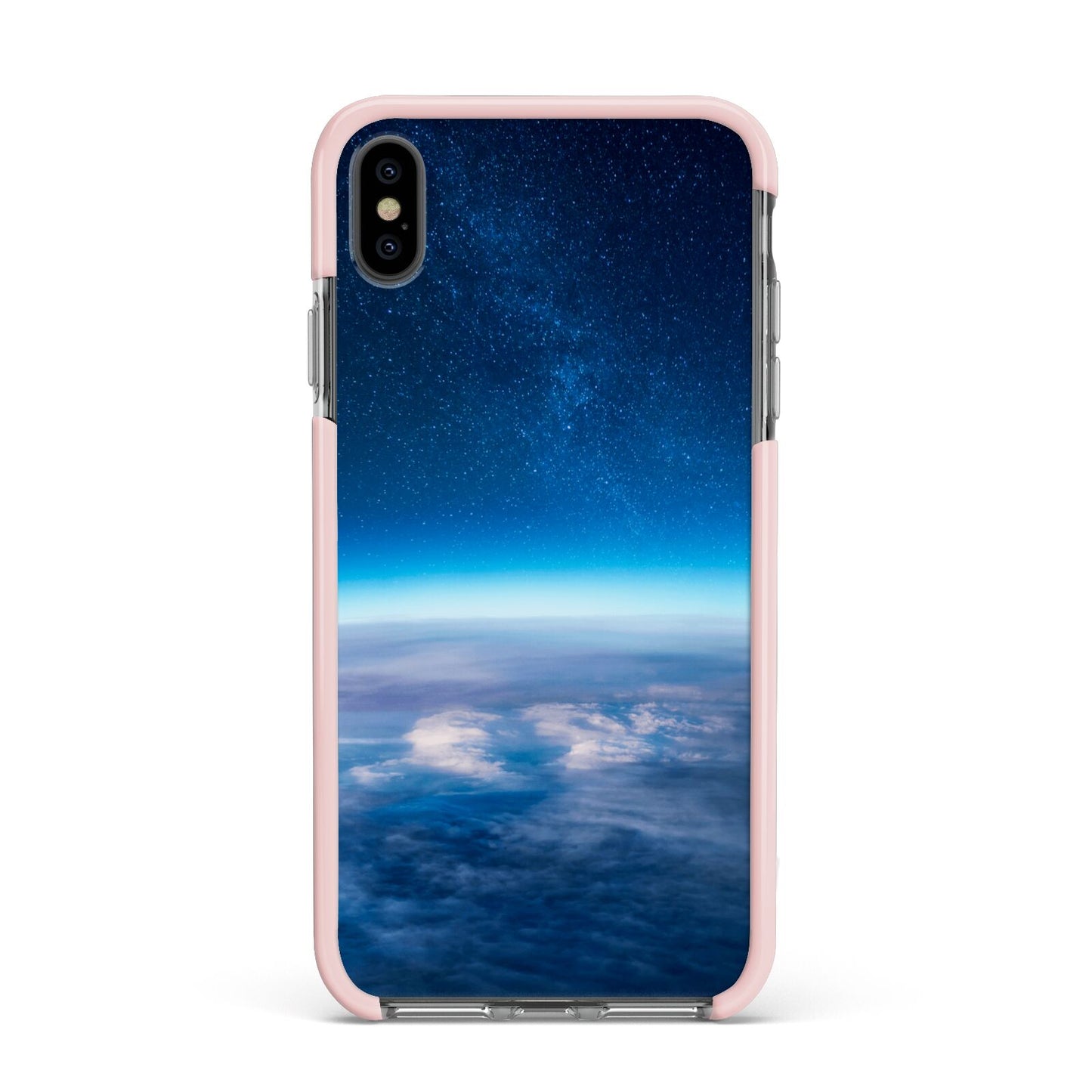 Earth In Space Apple iPhone Xs Max Impact Case Pink Edge on Black Phone