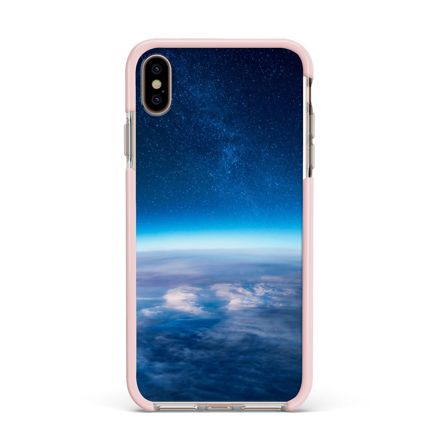 Earth In Space Apple iPhone Xs Max Impact Case Pink Edge on Gold Phone